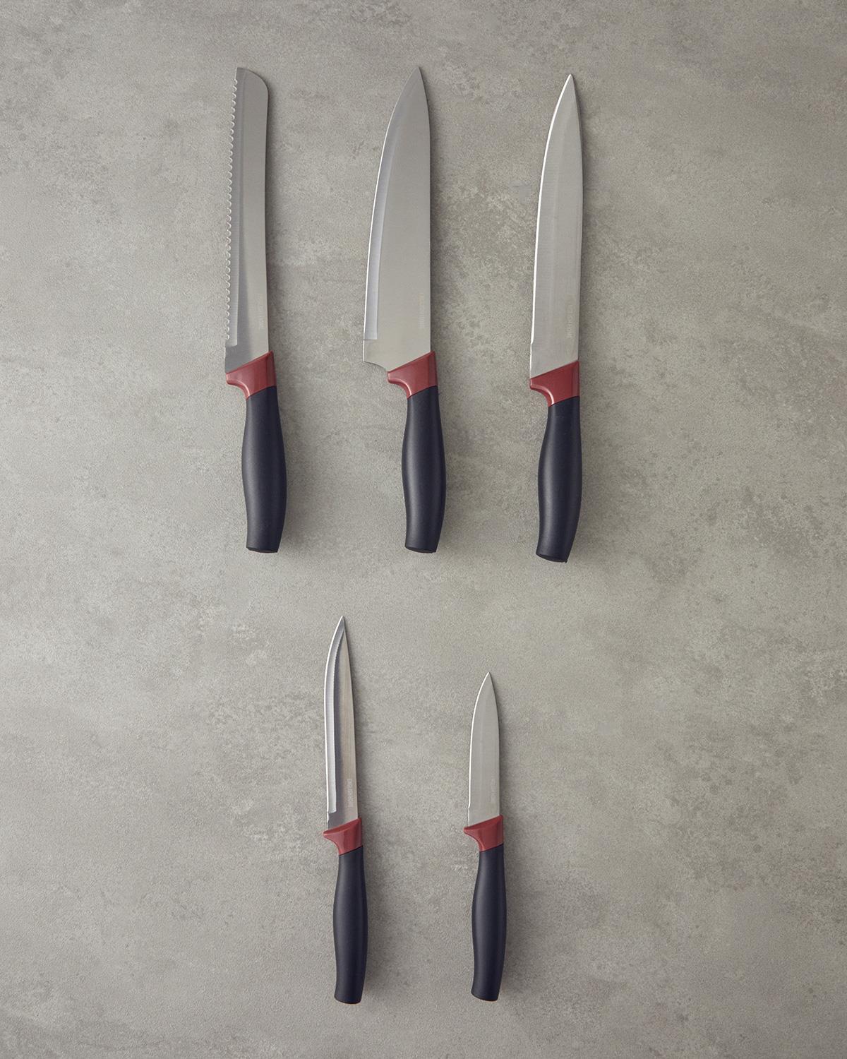 Fiera Paslanmaz Çelik 5 Parça Bloklu Bıçak Seti 9-12-19-19-19 cm Bordo