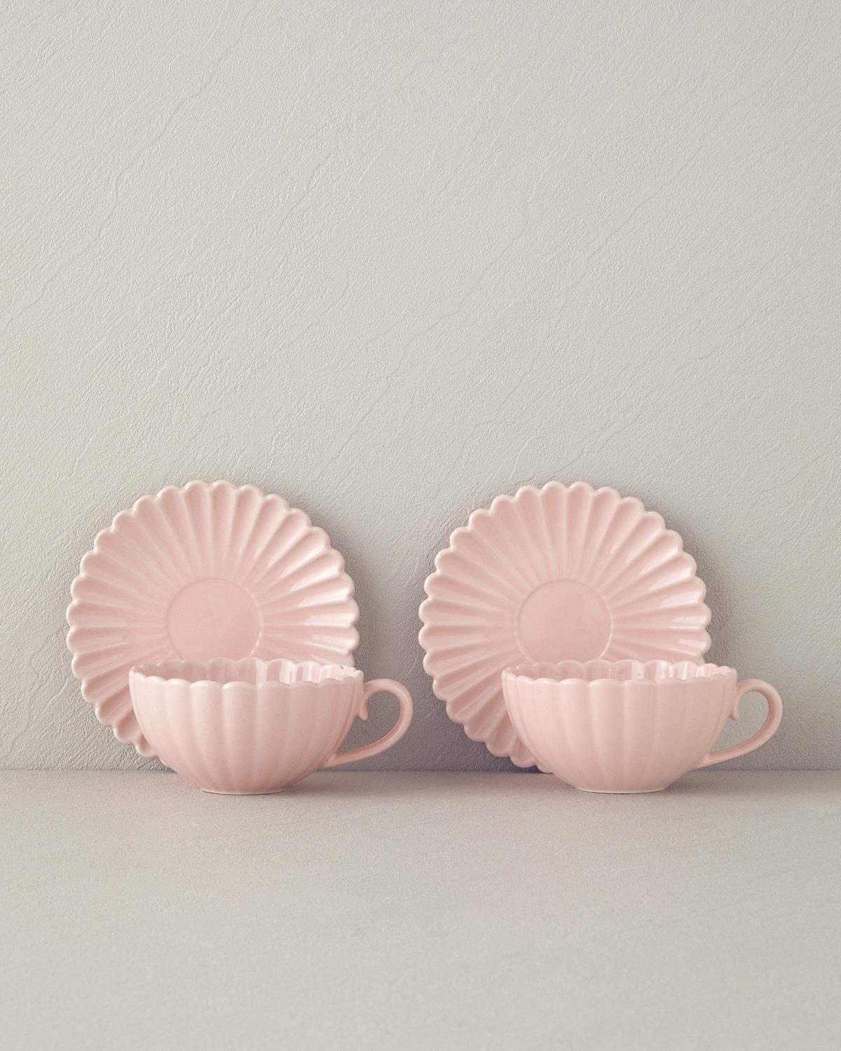 Fiore New Bone China Çay Fincanı Takımı Pudra