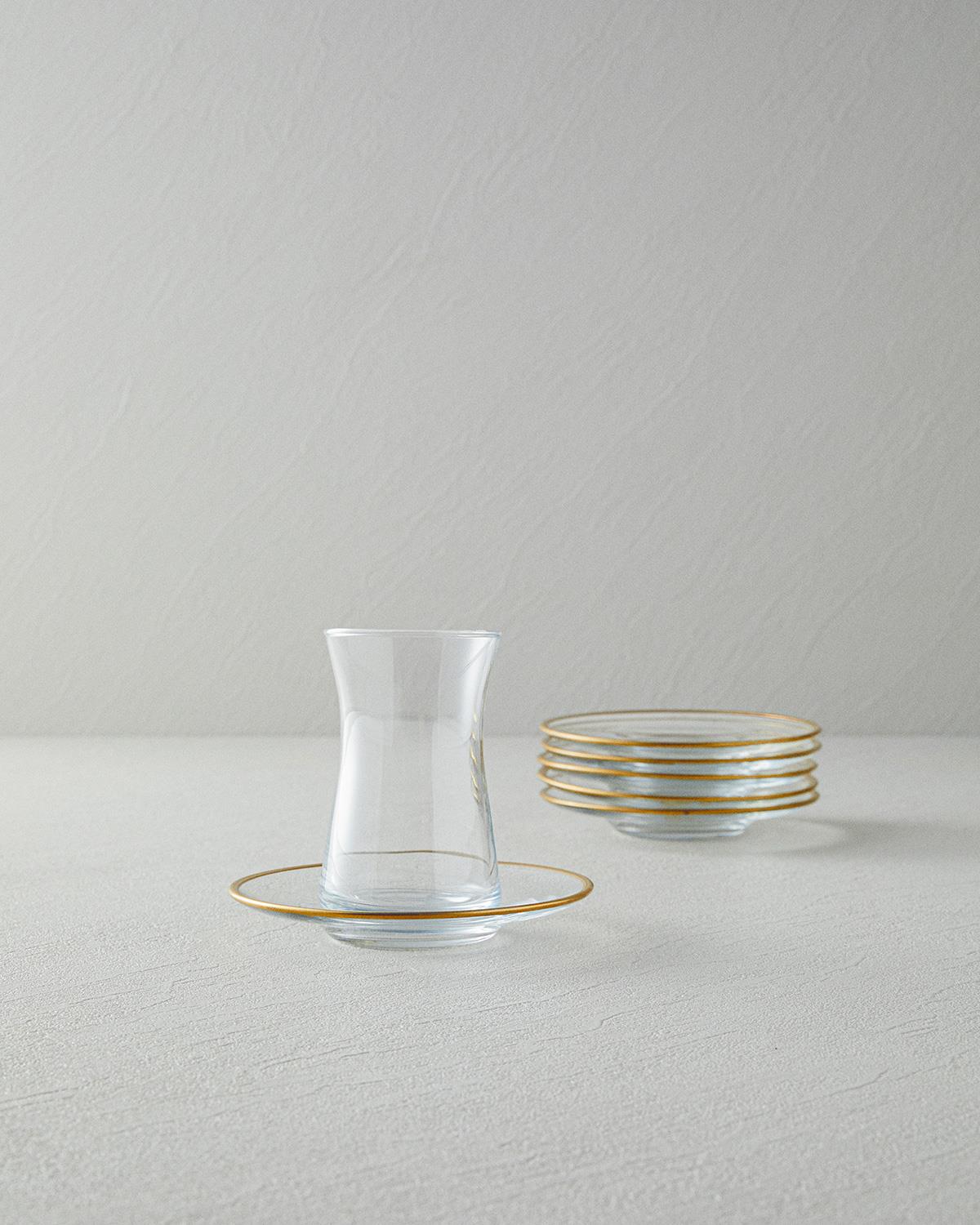 Fitted 6'lı Cam Çay Tabağı Gold