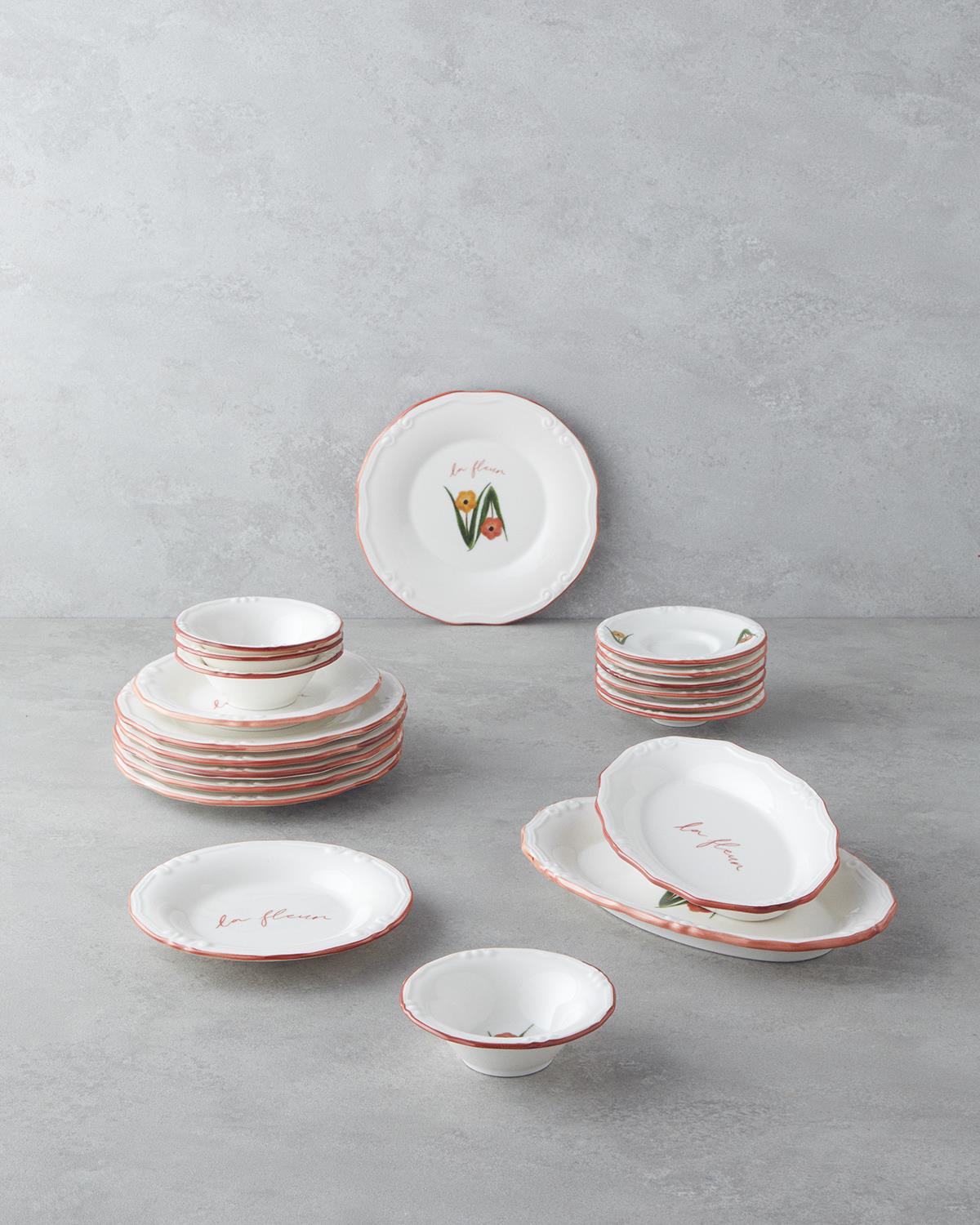 Fleur Porselen Kahvaltı Takımı 20 Parça 6 Kişilik Renkli