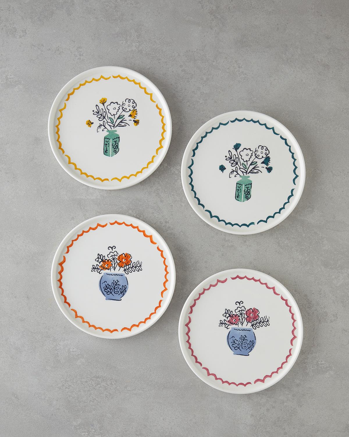 Floe Seramik 4'lü Pasta Tabağı 20 cm Renkli