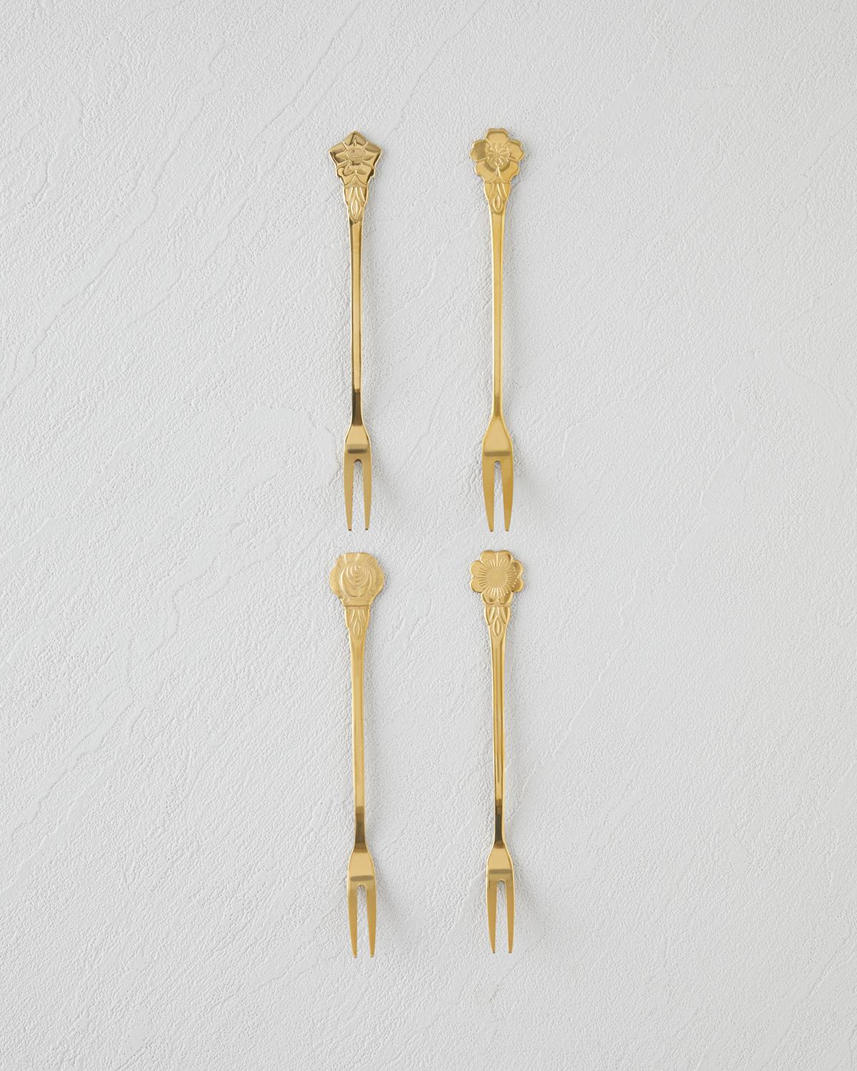 Flora Paslanmaz Çelik Kokteyl Çatalı 4 Parça Gold