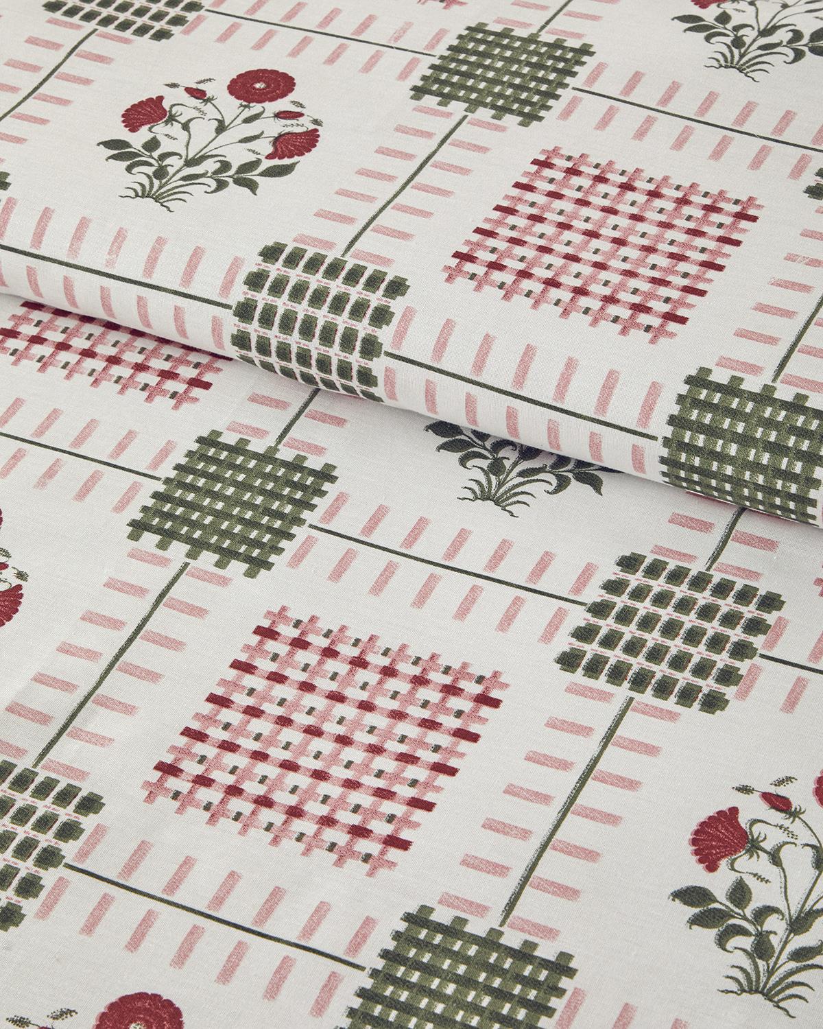 Floral Grid Pamuklu Çift Kişilik Nevresim Seti 200x220 cm Gül Kurusu