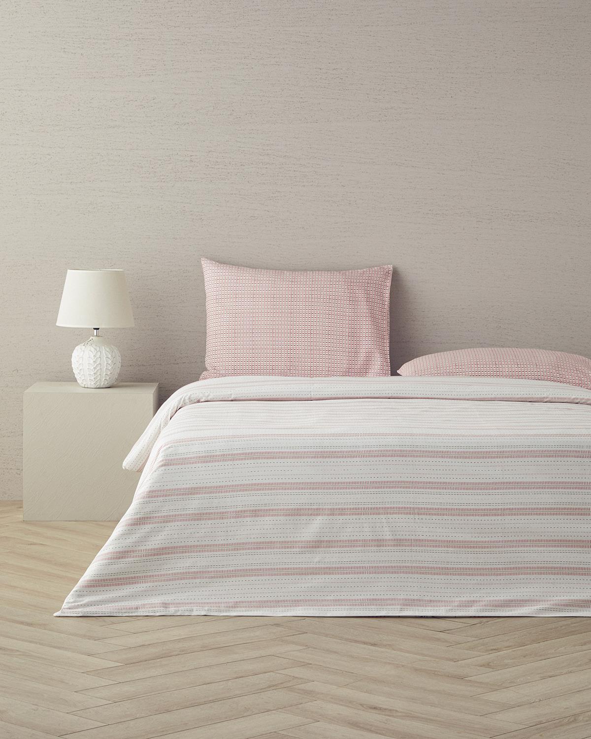 Floral Grid Pamuklu King Size Nevresim Seti 240x220 cm Gül Kurusu