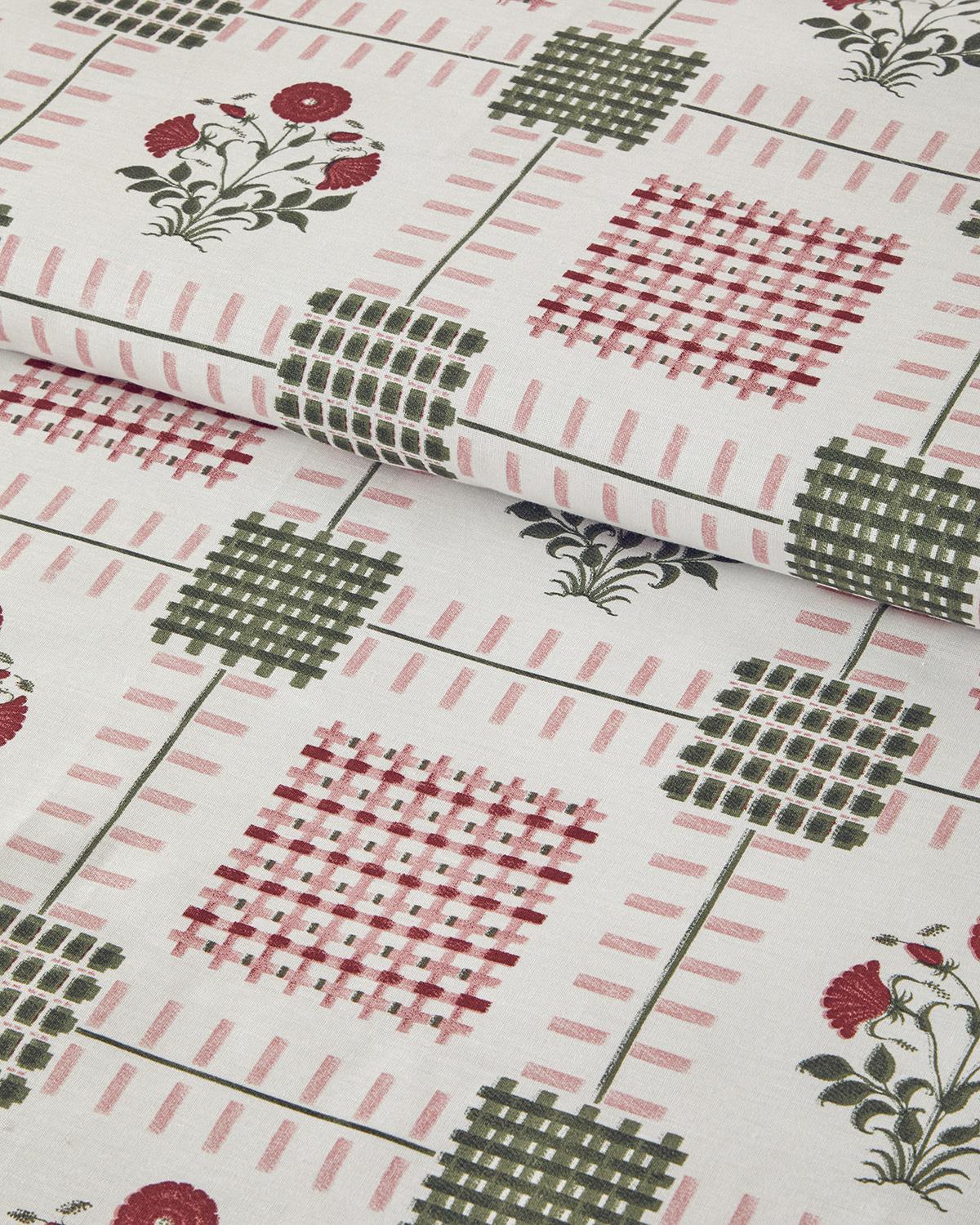 Floral Grid Pamuklu King Size Nevresim Seti 240x220 cm Gül Kurusu