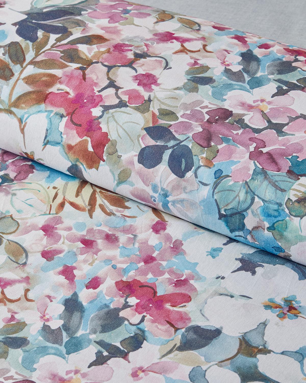 Floral Happiness Dijital Baskılı Soft Cotton Çift Kişilik Nevresim Takımı 200x220 cm Pembe - Mavi