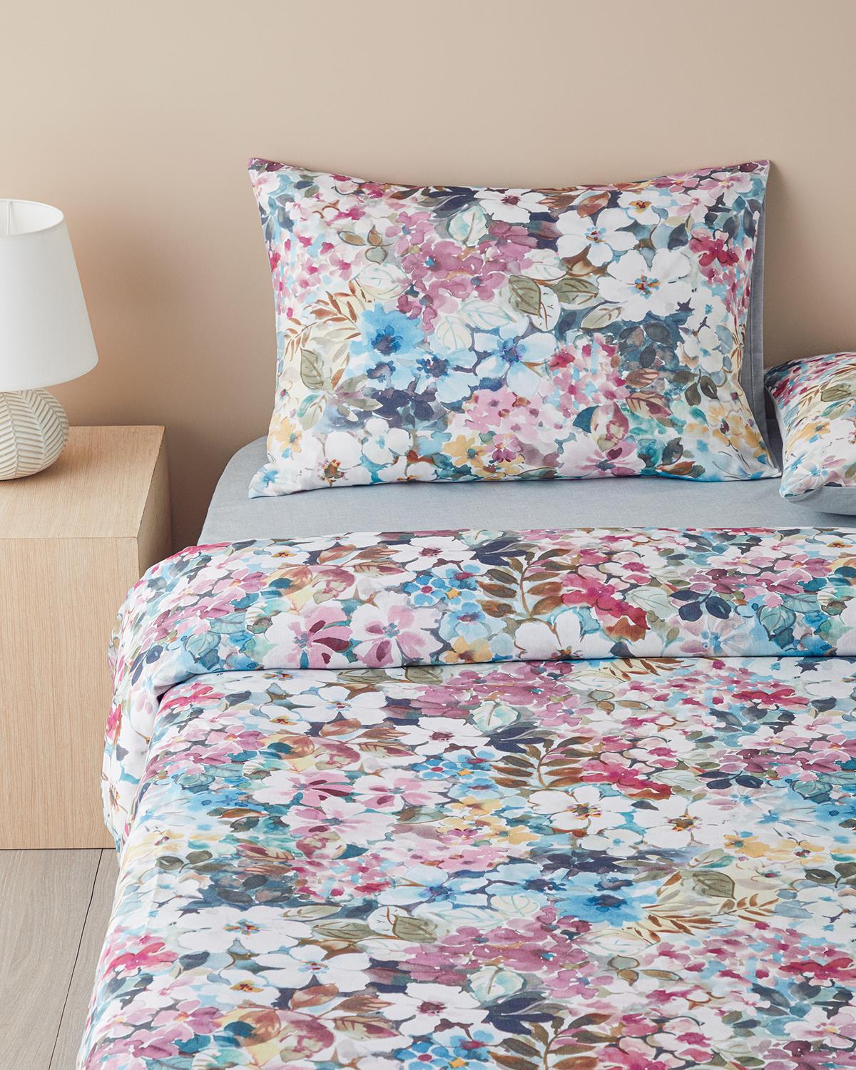 Floral Happiness Dijital Baskılı Soft Cotton Çift Kişilik Nevresim Takımı 200x220 cm Pembe - Mavi