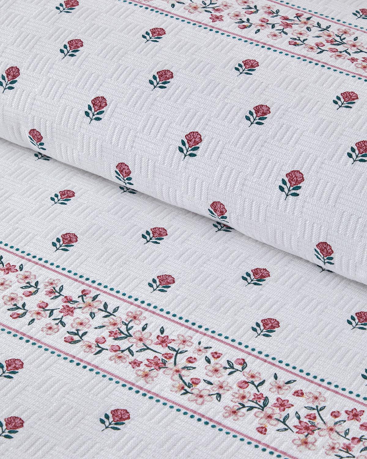 Floral Lines Baskılı Pamuklu Tek Kişilik Pike 150x220 cm Pudra