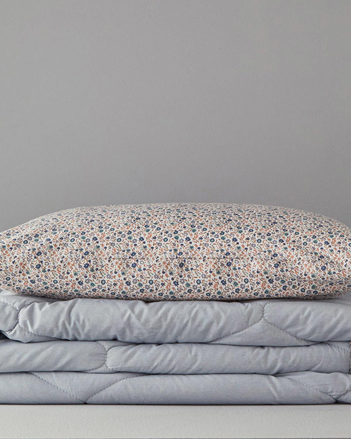 Floral Pamuk Polyester Tek Kişilik Uyku Seti Gri