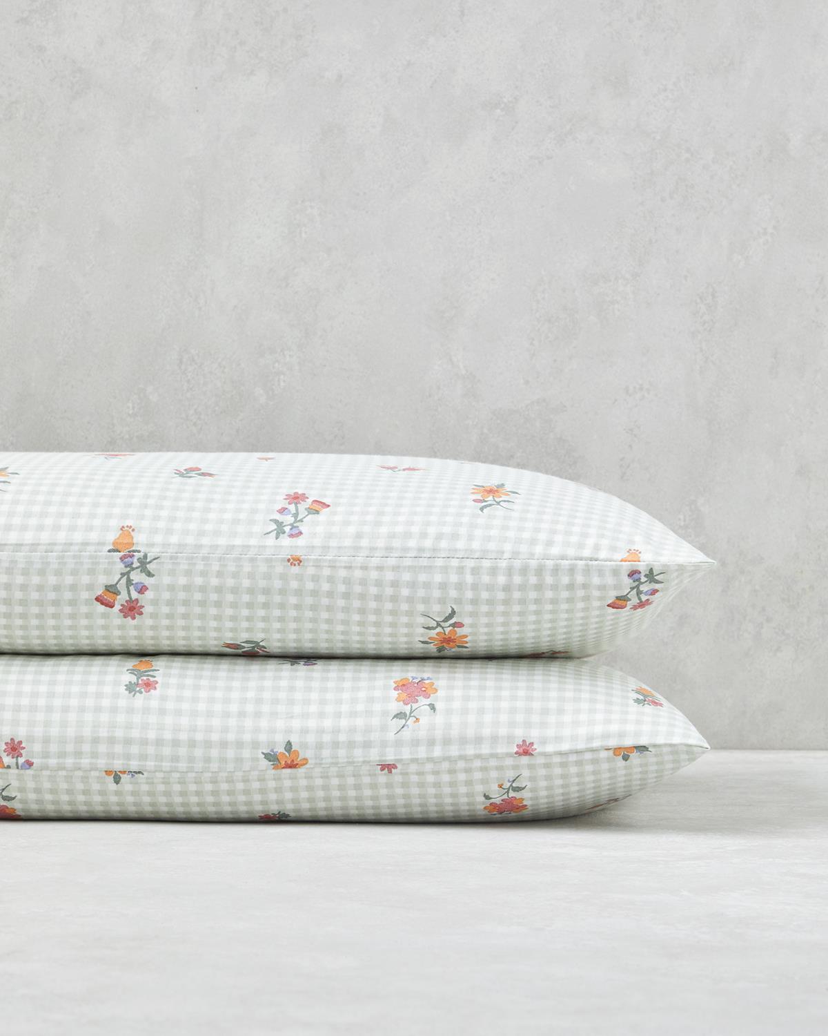 Floral Plaid Kolay Ütülenir 2'li Yastık Kılıfı 50x70 cm Pembe - Yeşil