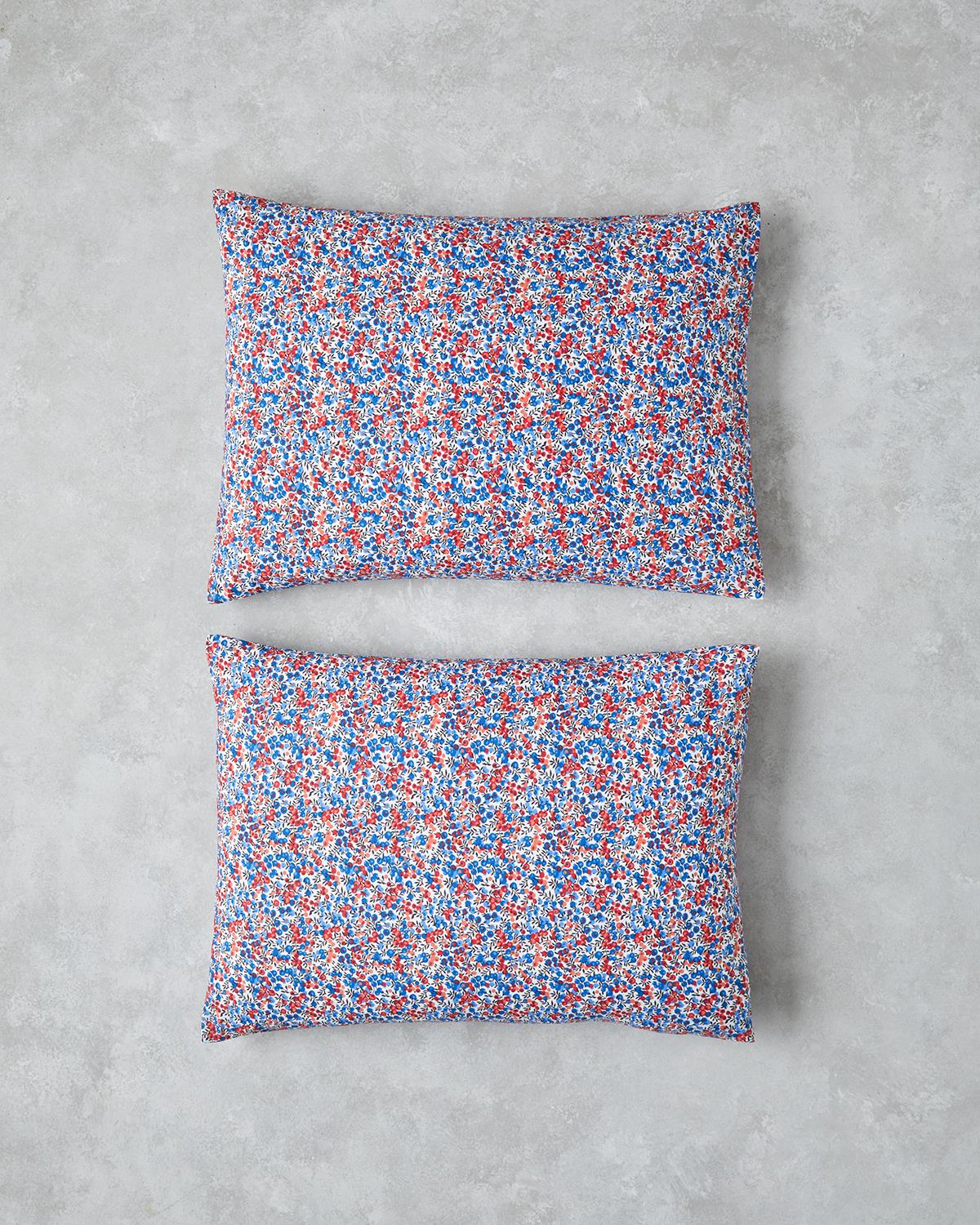 Flower Blast Kolay Ütülenir 2'li Yastık Kılıfı 50x70 cm Kırmızı - Mavi