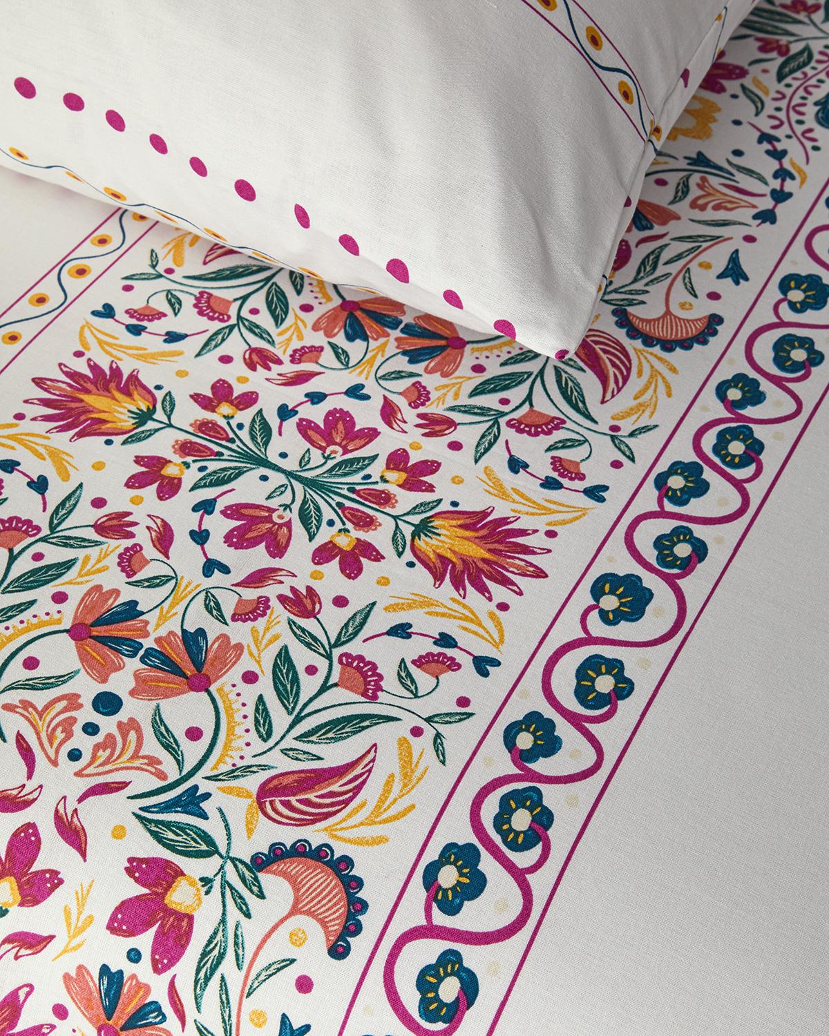 Folk Blossom King Size Nevresim Seti Fuşya
