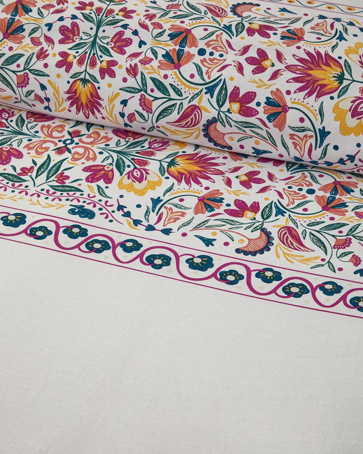 Folk Blossom King Size Nevresim Seti Fuşya