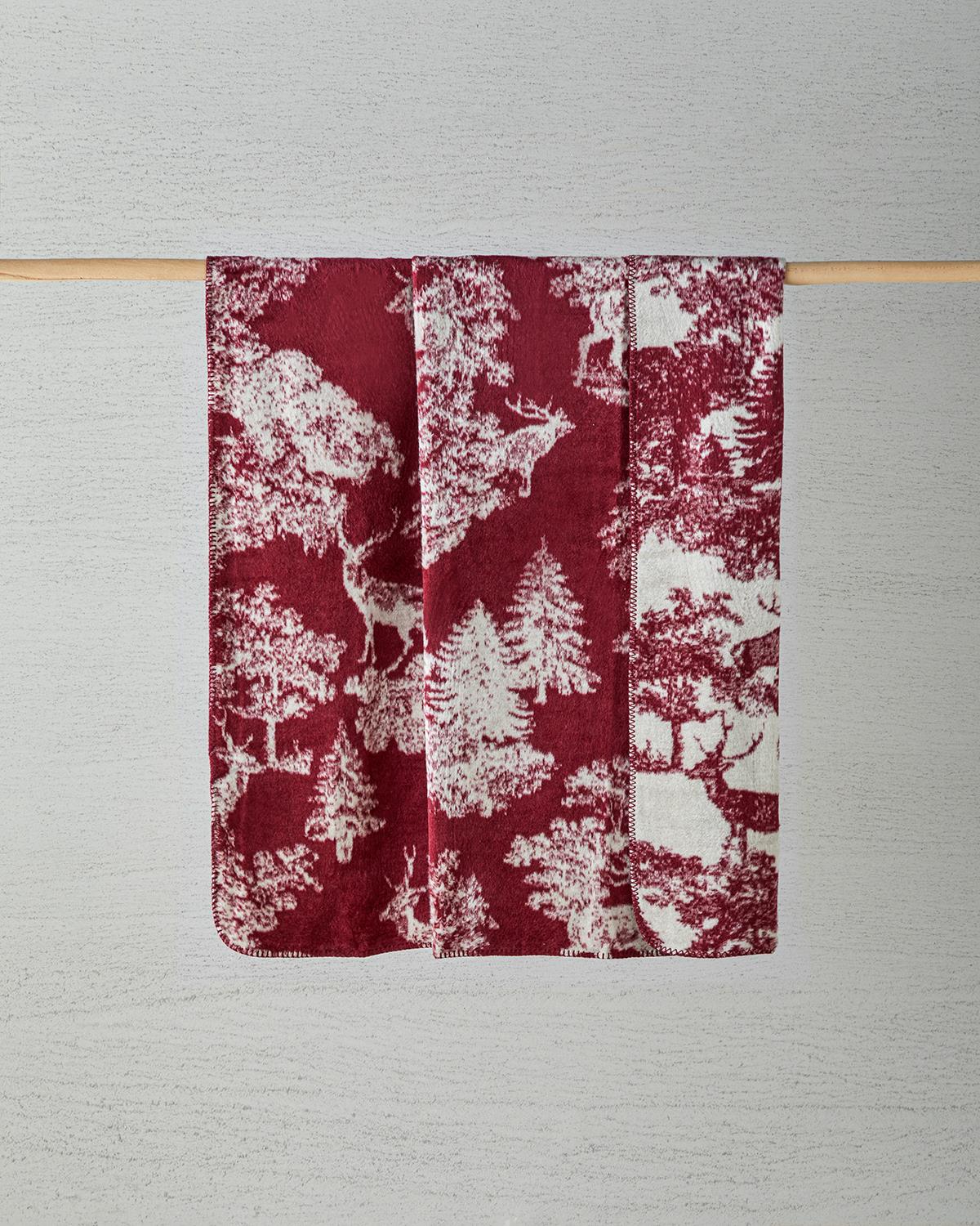 Forest toile Akrilik Tv Battaniye 130x170 cm Kırmızı