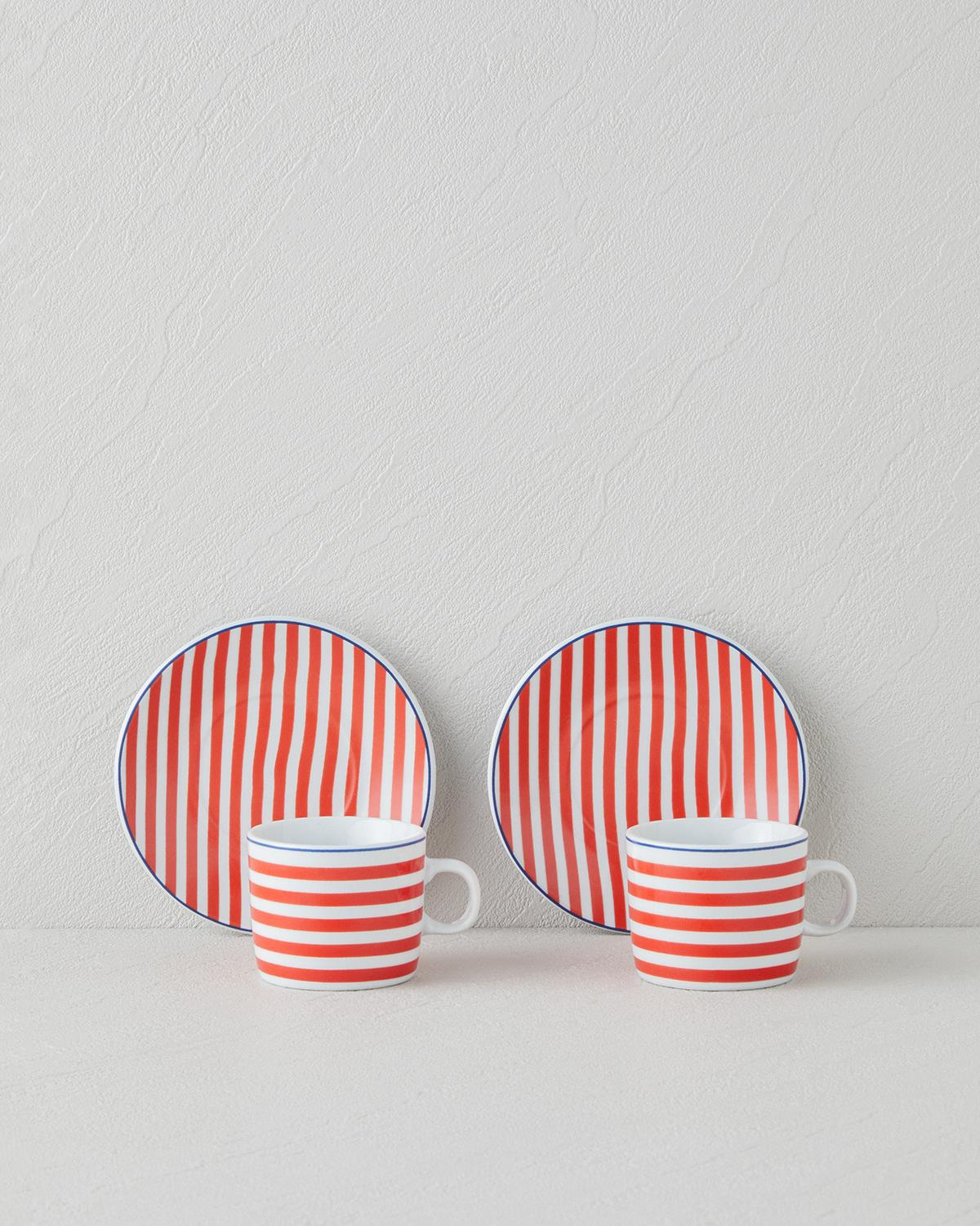 Fresco Porselen 4 Parça 2 Kişilik Kahve Fincan Takımı 80 ml Kırmızı - Beyaz