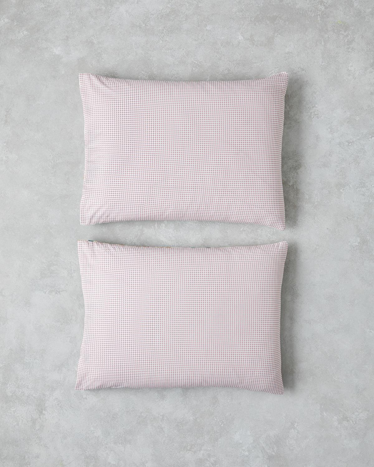 Geo Plaid Pamuklu 2'li Yastık Kılıfı 50x70 cm Yeşil-Pembe