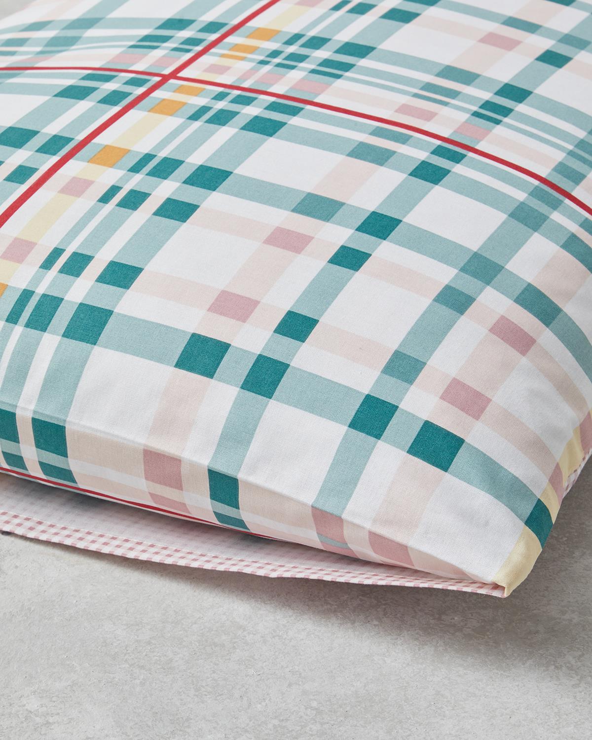 Geo Plaid Pamuklu 2'li Yastık Kılıfı 50x70 cm Yeşil-Pembe