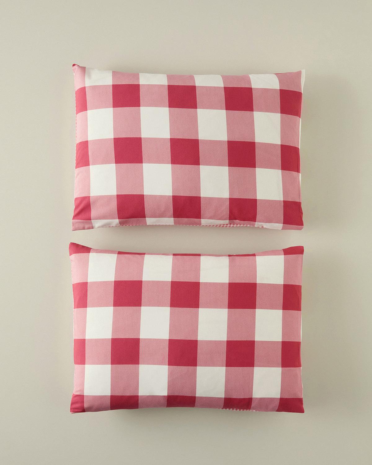 Gingham 2'Li Yastık Kılıfı Pembe