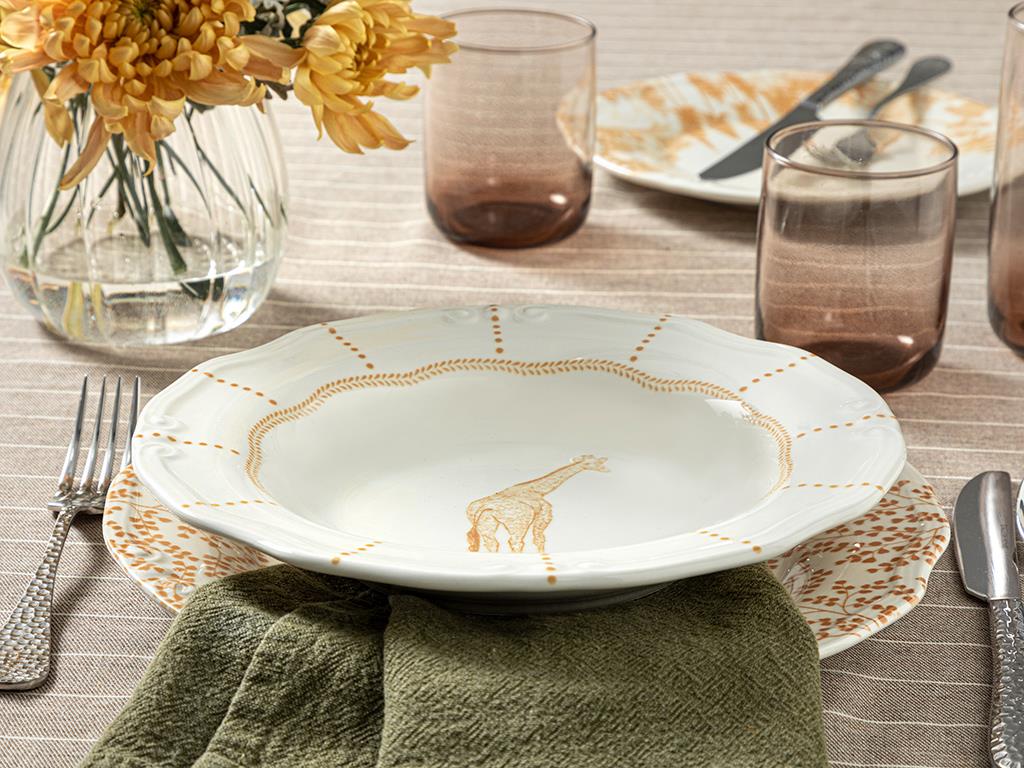 Giraffe Porselen Çukur Yemek Tabağı Turuncu
