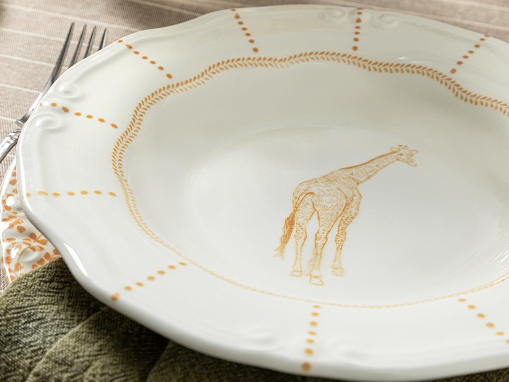 Giraffe Porselen Çukur Yemek Tabağı Turuncu