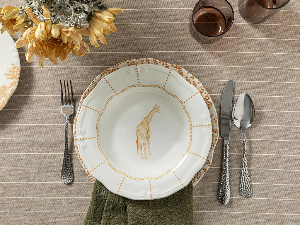 Giraffe Porselen Çukur Yemek Tabağı Turuncu