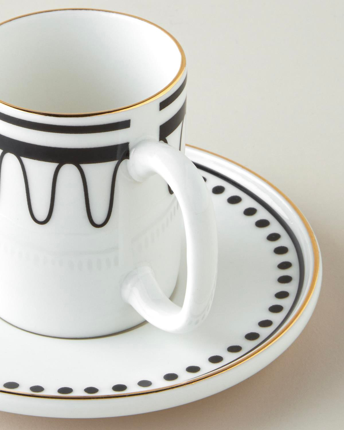 Glowy White Bone Porselen 4 Parça 2 Kişilik Kahve Fincan Takımı 90 ml Siyah-Beyaz-Gold
