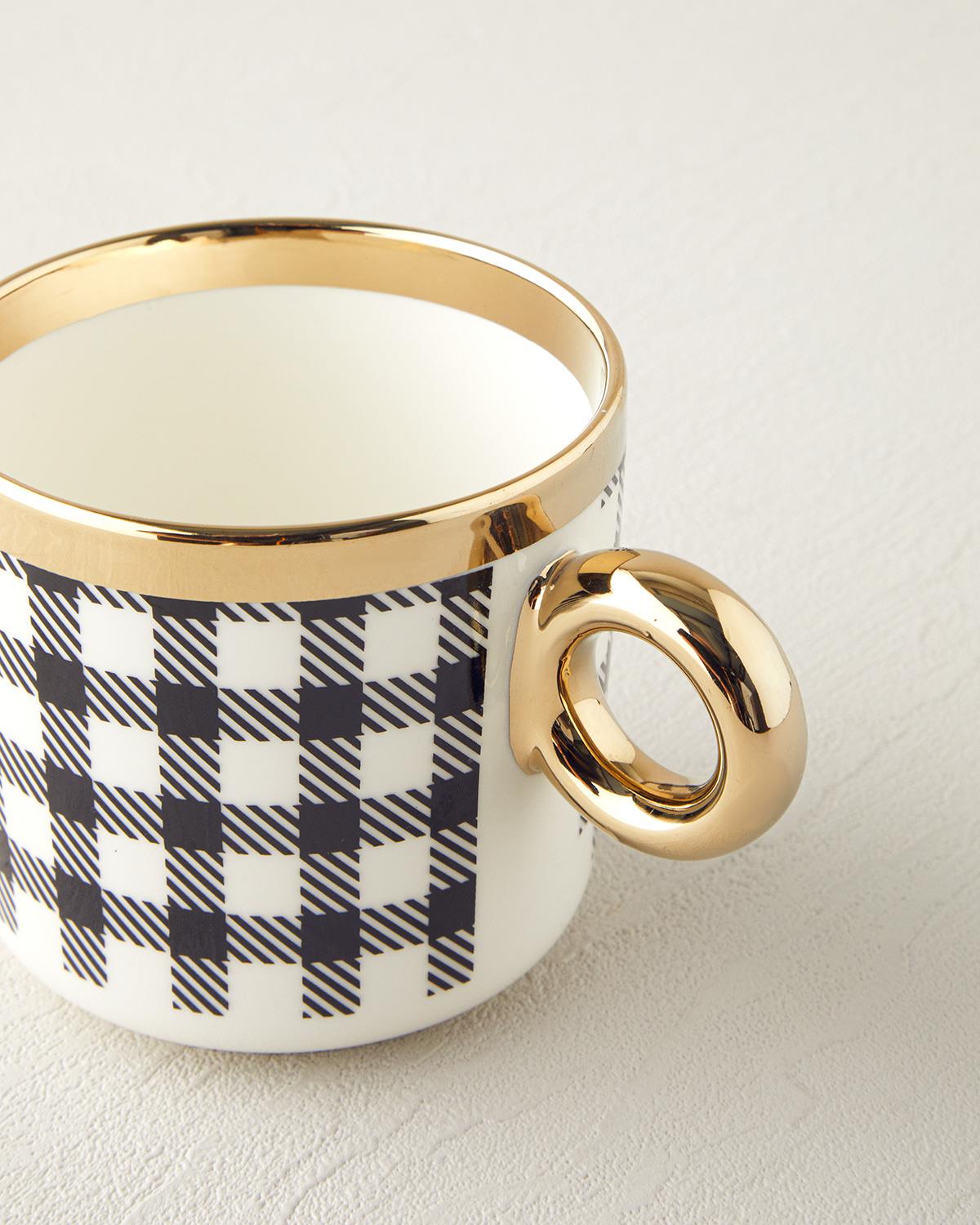 Gold Grid New Bone China Kupa 380 ml Gold