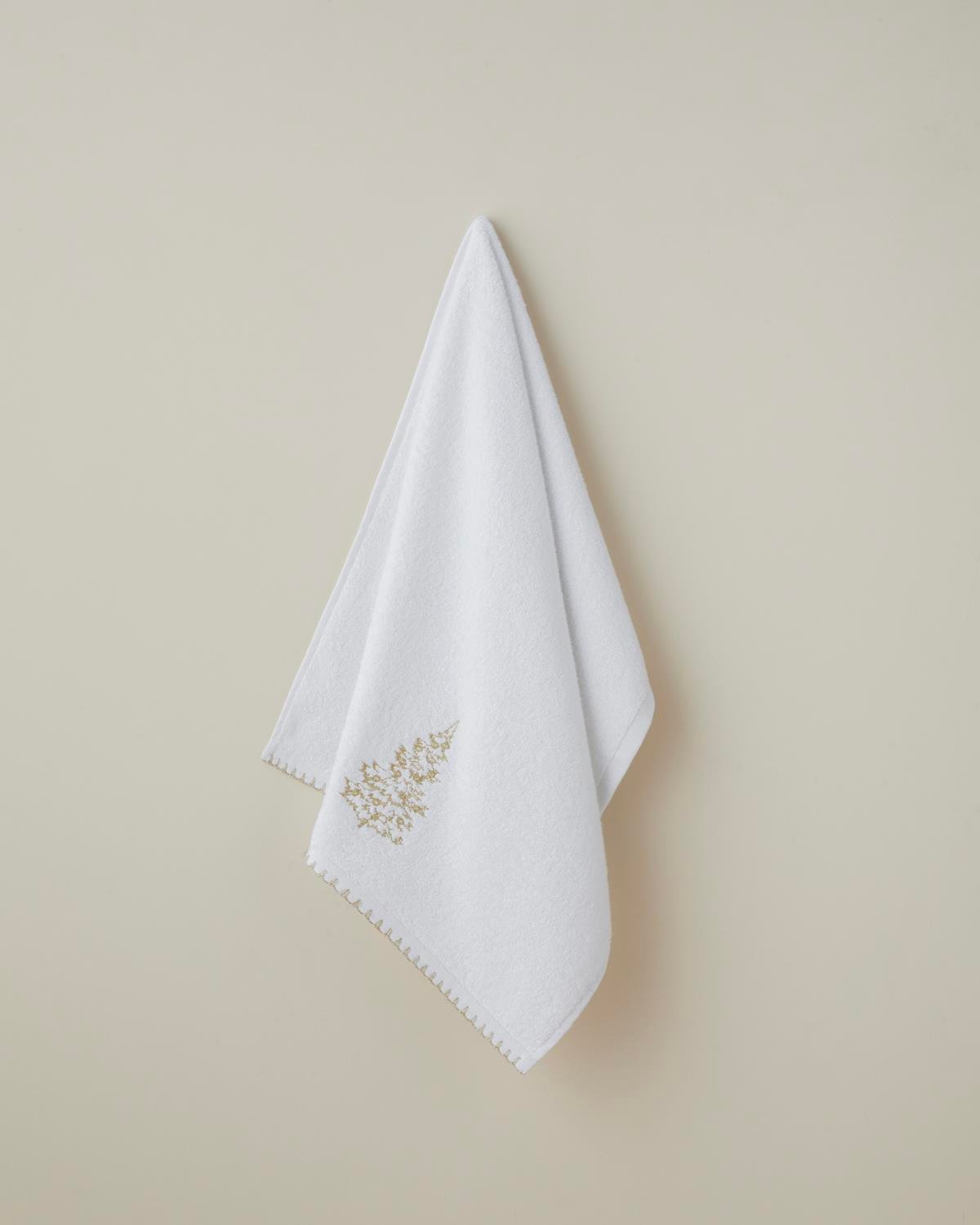 Golden Pine Pamuk Nakışlı Yüz Havlusu 50x80 cm Beyaz