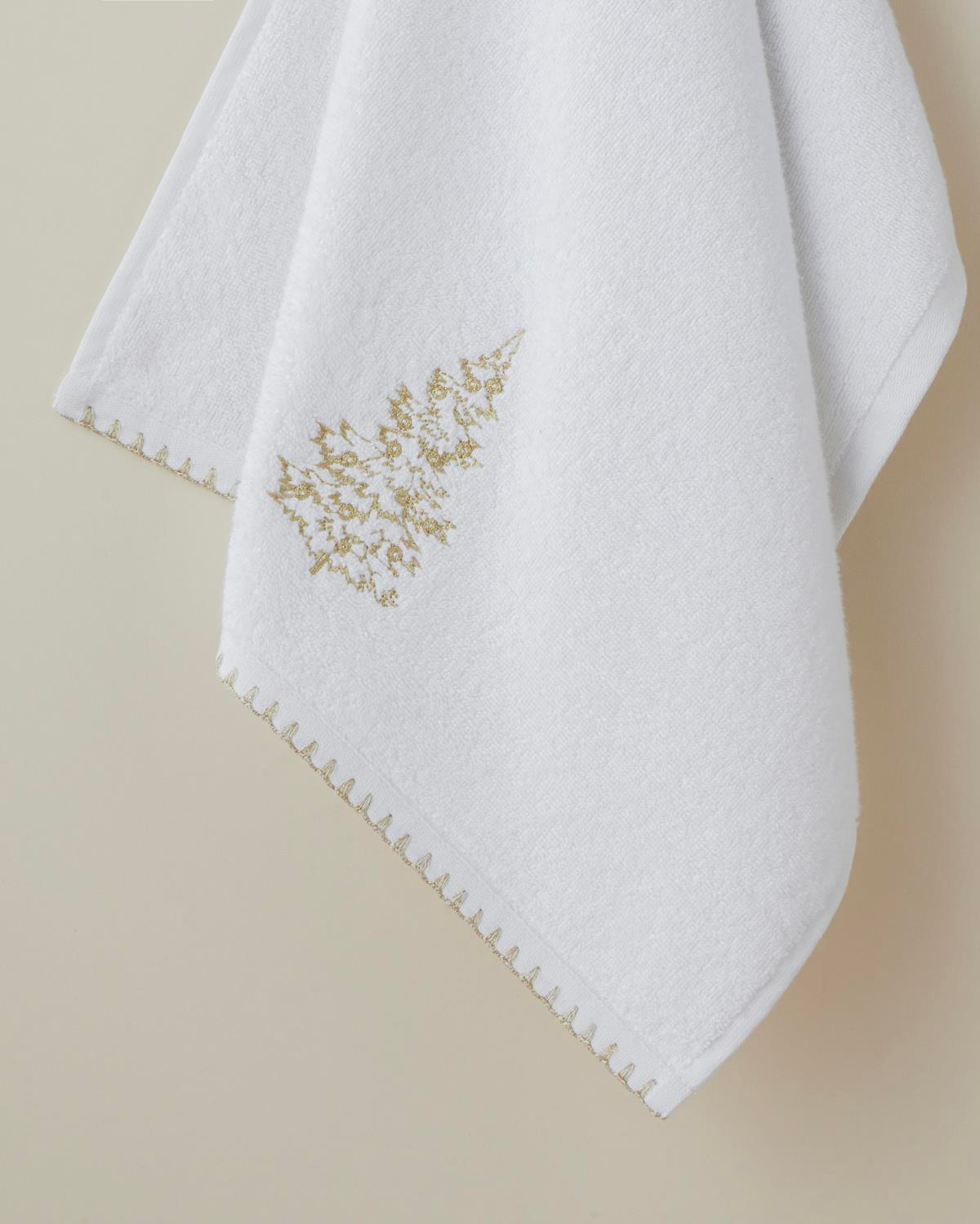 Golden Pine Pamuk Nakışlı Yüz Havlusu 50x80 cm Beyaz
