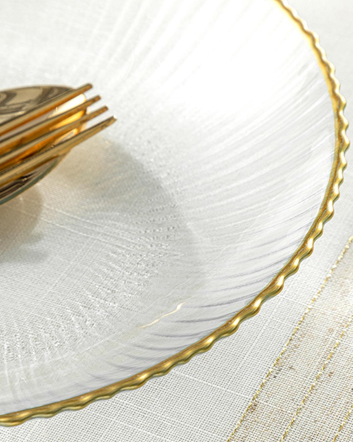Graceful Cam Çukur Yemek Tabağı 21 cm Gold