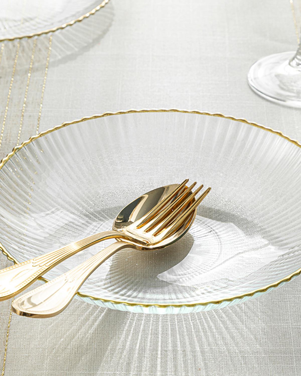Graceful Cam Çukur Yemek Tabağı 21 cm Gold