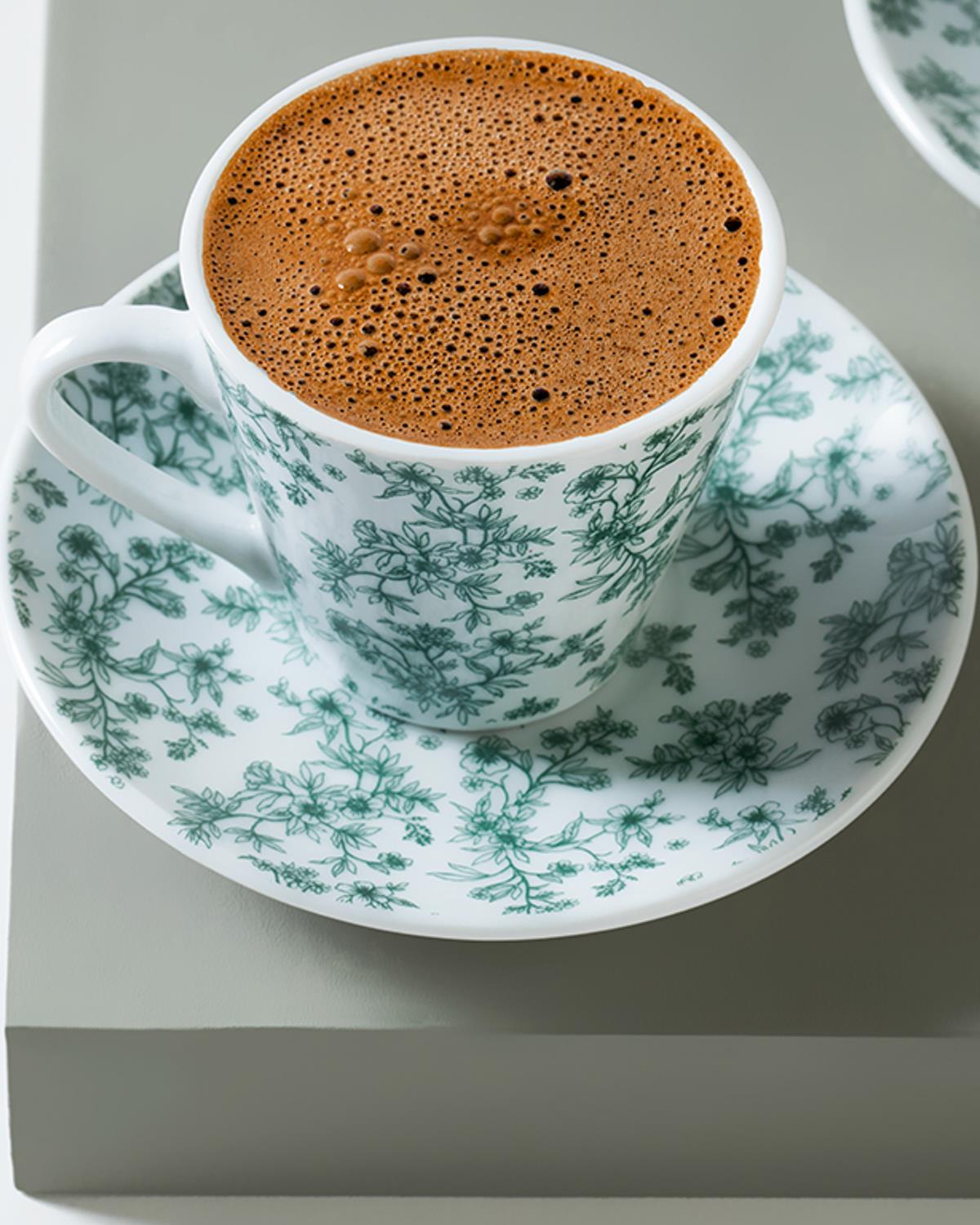 Green Leaf Porselen 2'li Kahve Fincanı Takımı Yeşil