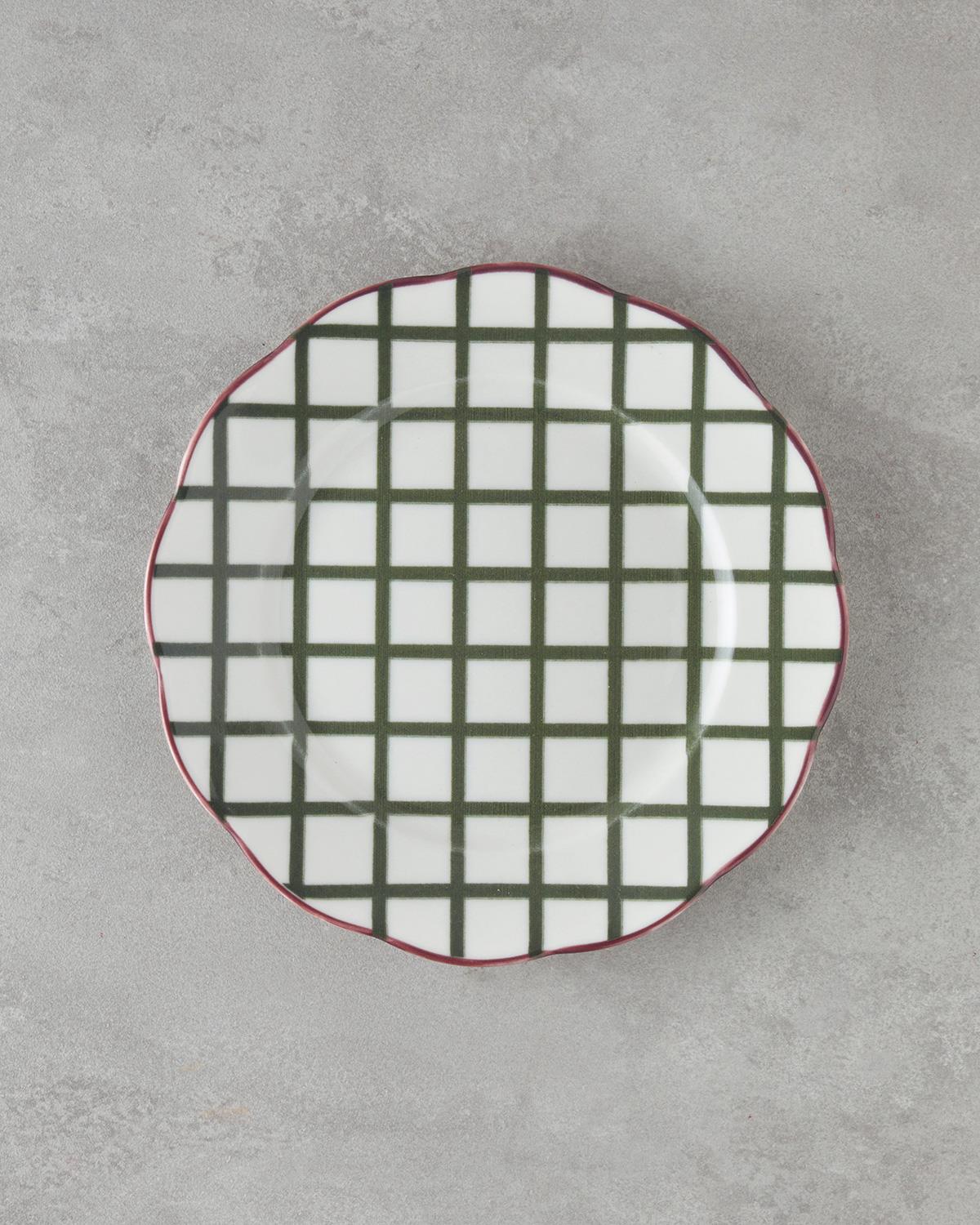 Gridlock Bone Porselen Servis Tabağı 27 cm Bordo-Yeşil