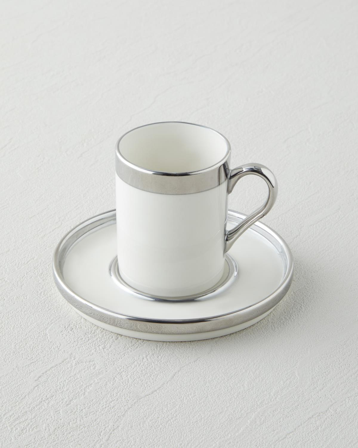 Harmony Silver Stoneware Tek Kişilik Kahve Sunum Seti 100 ml Beyaz-Silver