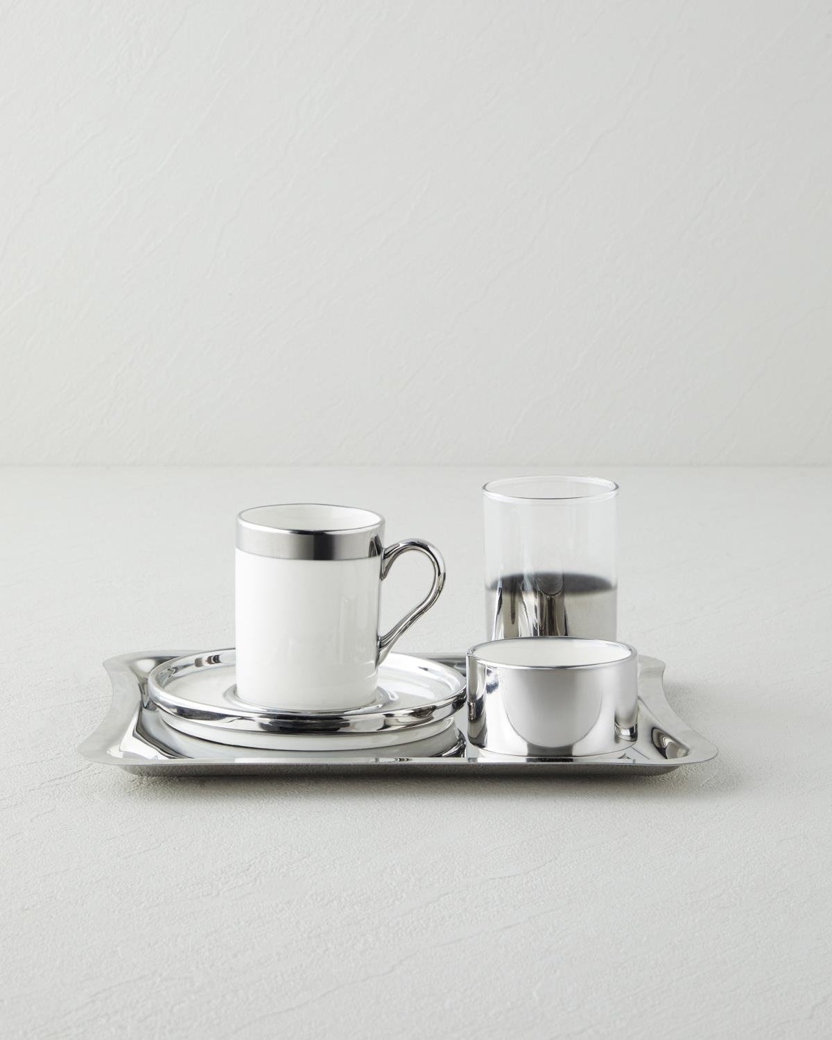 Harmony Silver Stoneware Tek Kişilik Kahve Sunum Seti 100 ml Beyaz-Silver