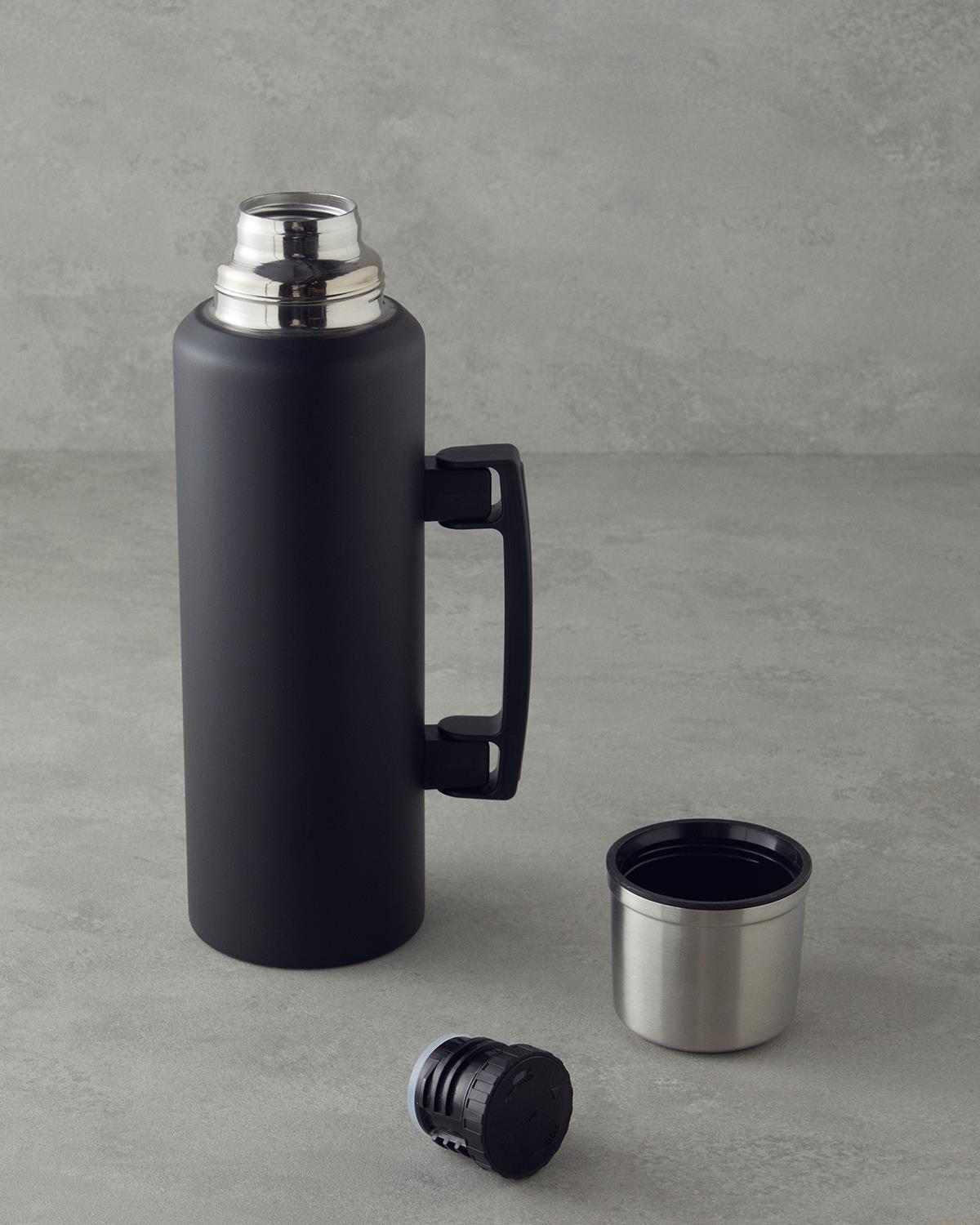 HeatLock Çelik Bardaklı Termos 1,5L Siyah