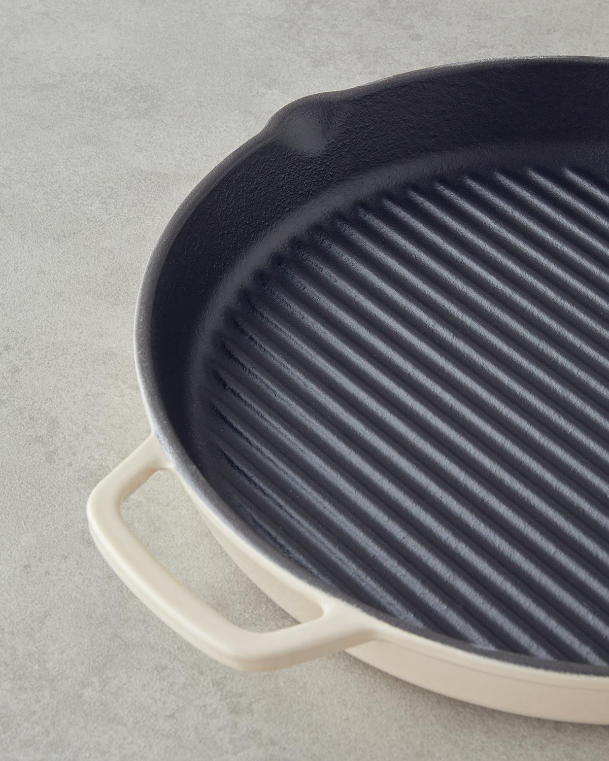 Hecha Demir Döküm Yuvarlak Grill Tava 28x4 cm Krem