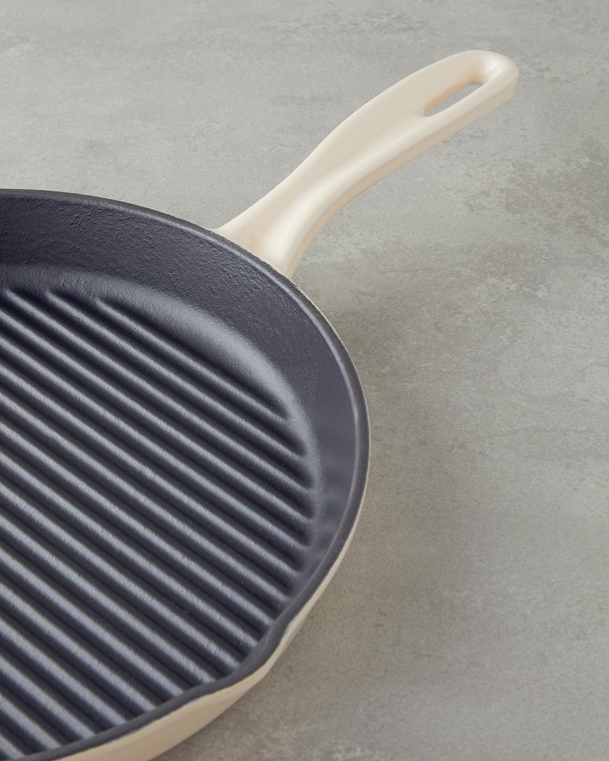 Hecha Demir Döküm Yuvarlak Grill Tava 28x4 cm Krem