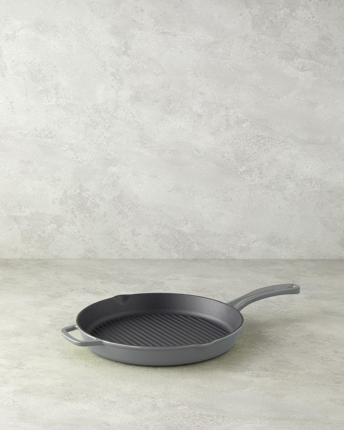 Hecha Demir Döküm Yuvarlak Grill Tava 28x4 cm Gri