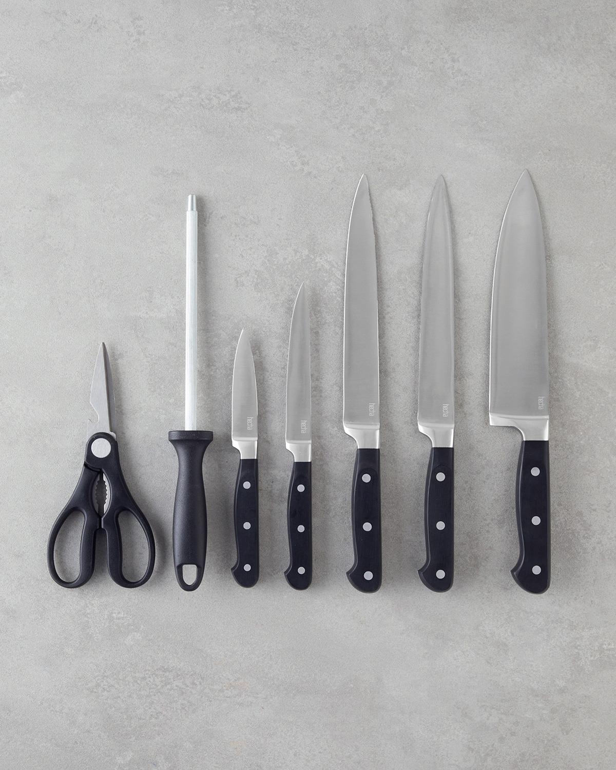 Hecha Master Paslanmaz Çelik 8 Parça Bıçak 34.5x34x33.5x24.5x21 cm Siyah