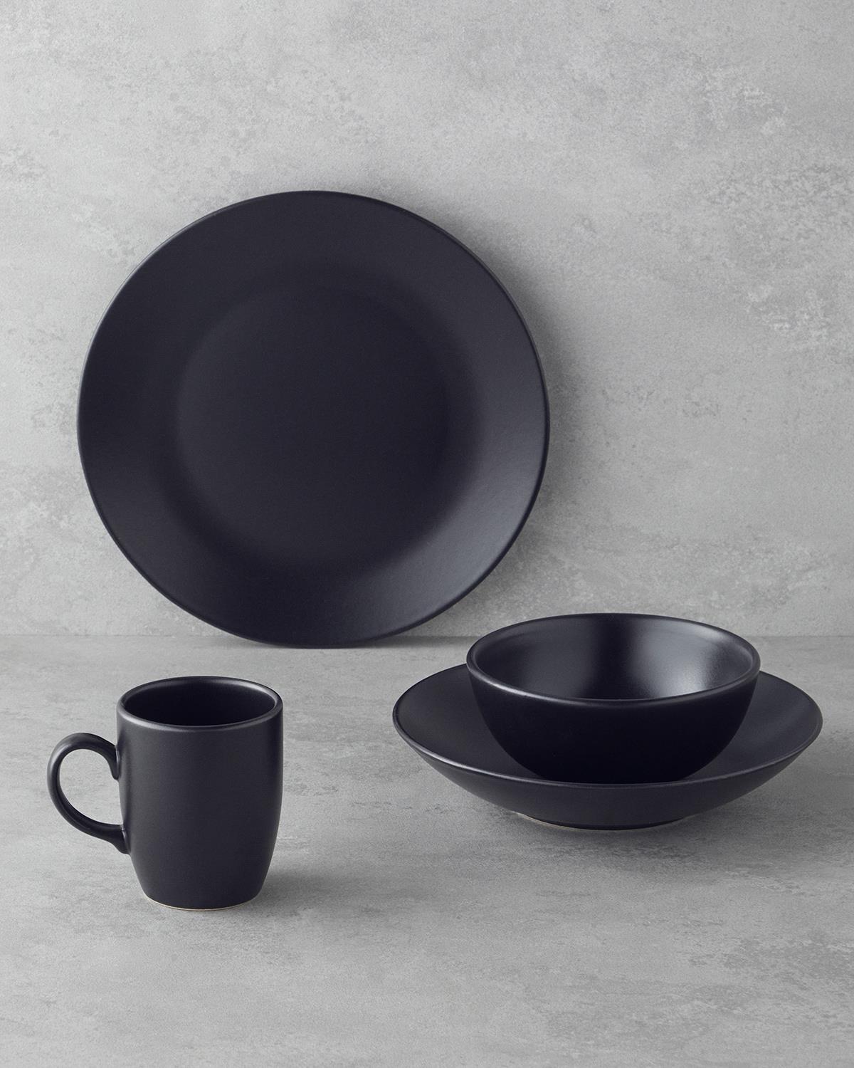Hecha Seramik Yemek Takımı 4 Parça Tek Kişilik Siyah