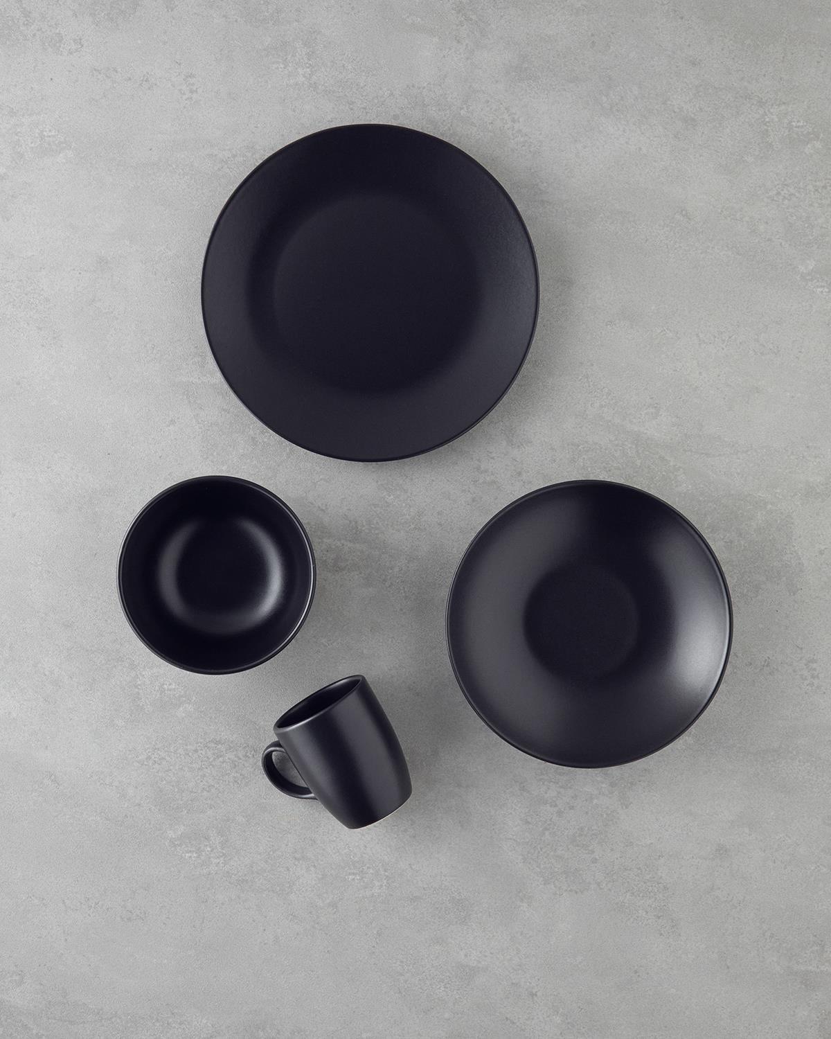 Hecha Seramik Yemek Takımı 4 Parça Tek Kişilik Siyah