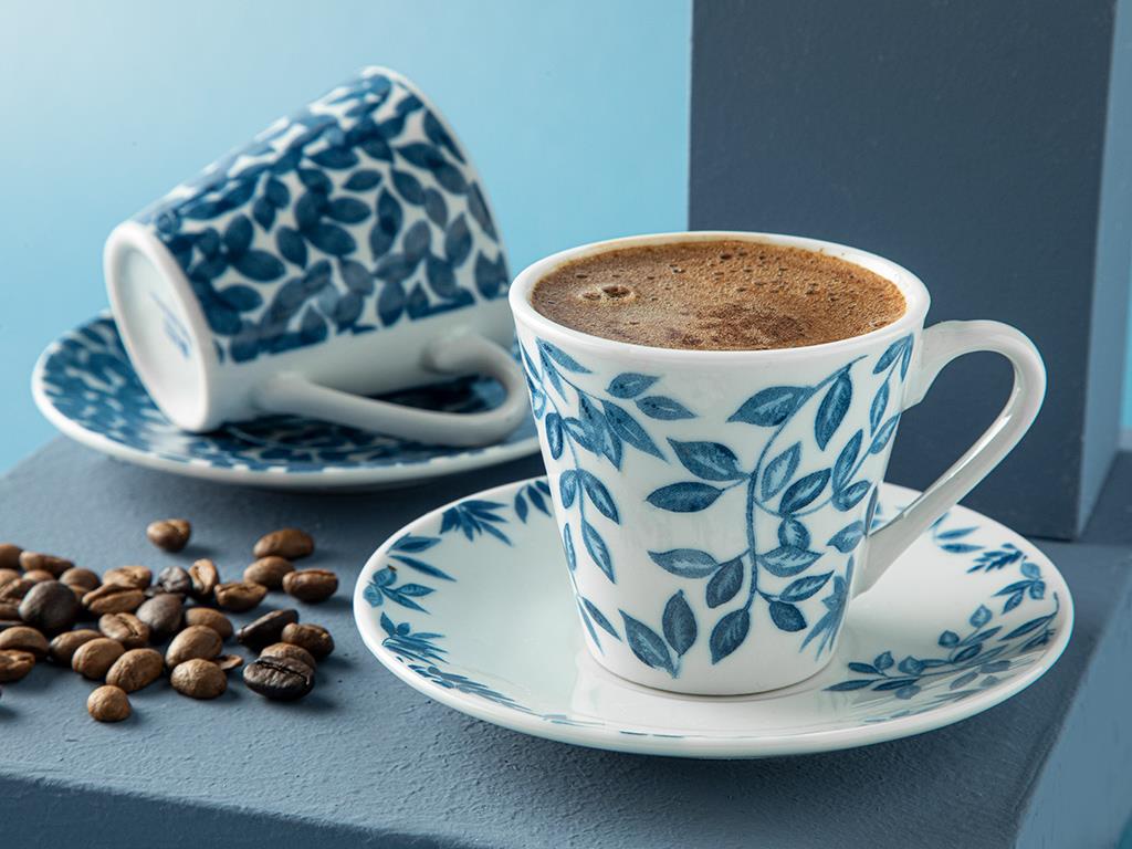 Hoja Porselen 4 Parça 2 Kişilik Kahve Fincan Takımı Lacivert