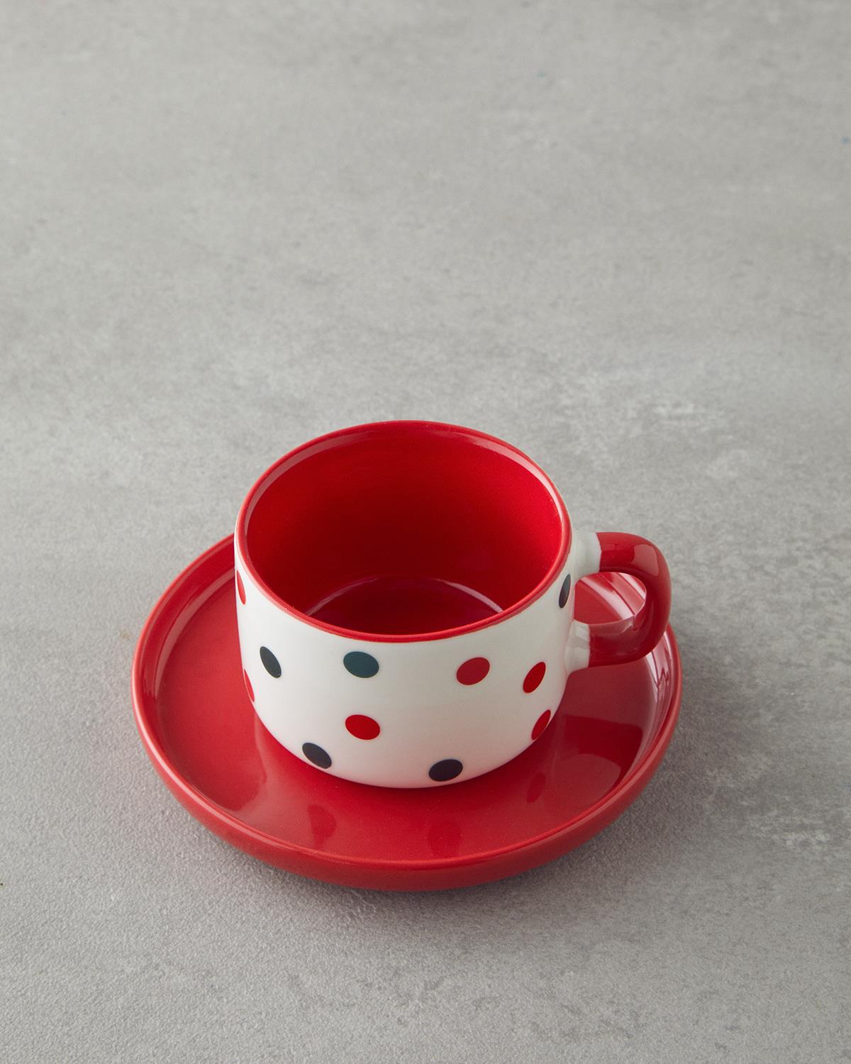 Holiday Cheer New Bone China 4 Parça 2 Kişilik Kahve Fincan Takımı 90 ml Kırmızı - Yeşil