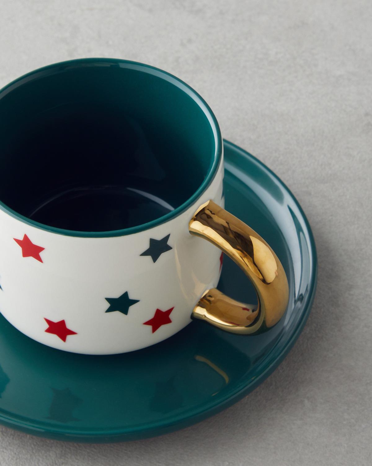 Holiday Shine New Bone China 4 Parça 2 Kişilik Çay Fincanı Takımı 200 ml Kırmızı-Yeşil-Gold