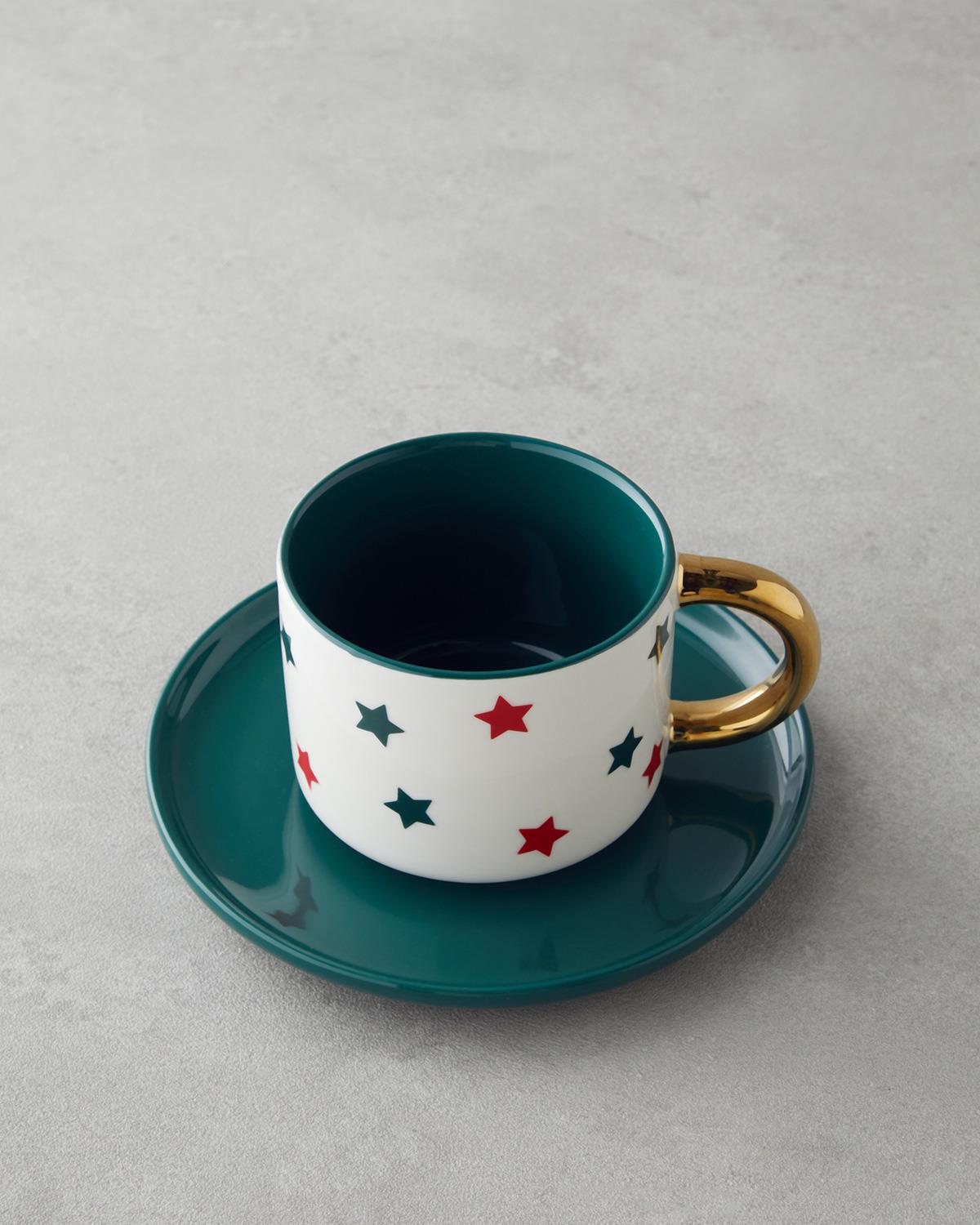 Holiday Shine New Bone China 4 Parça 2 Kişilik Çay Fincanı Takımı 200 ml Kırmızı-Yeşil-Gold