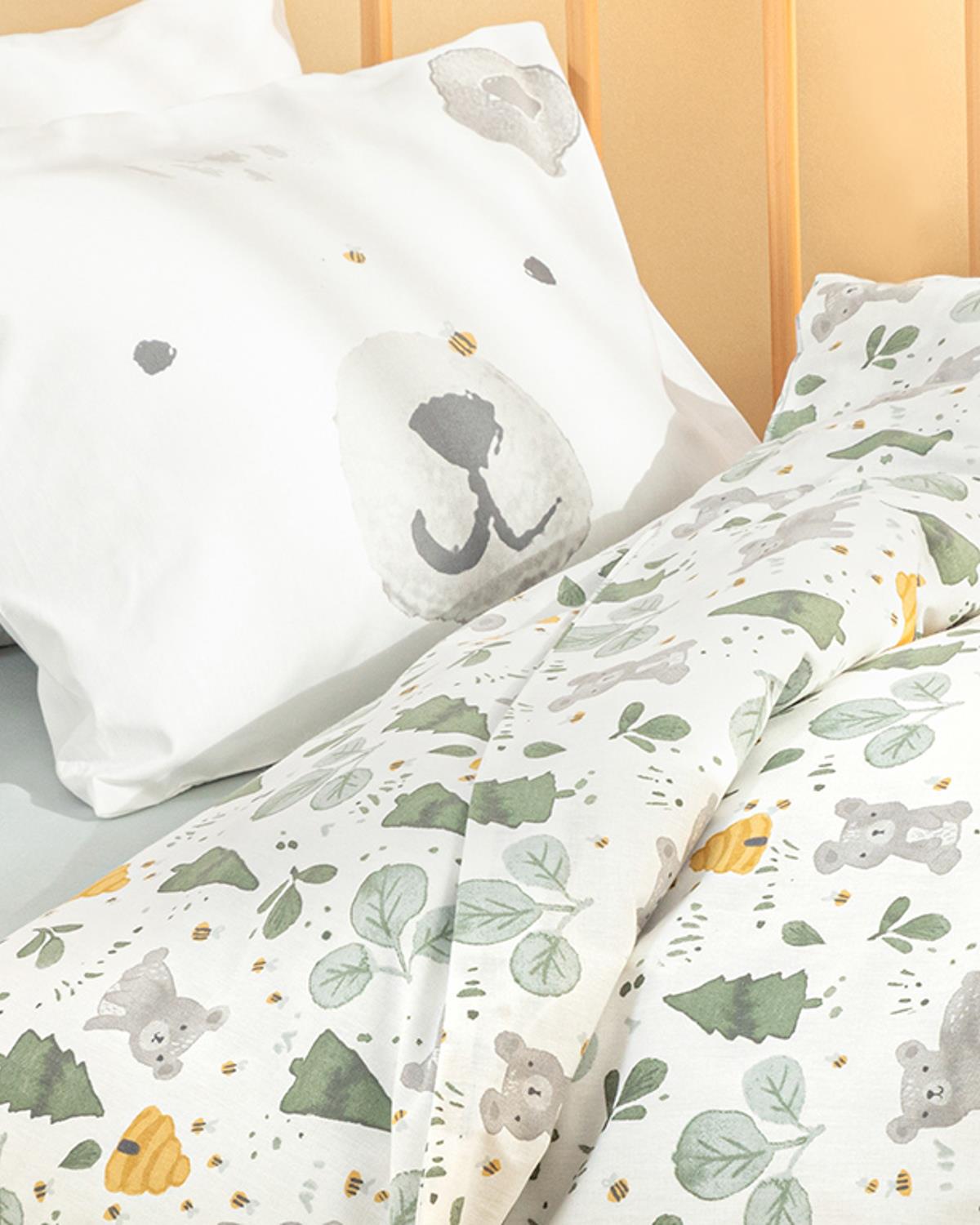 Honey Bear Pamuklu Bebek Nevresim Takımı Yeşil