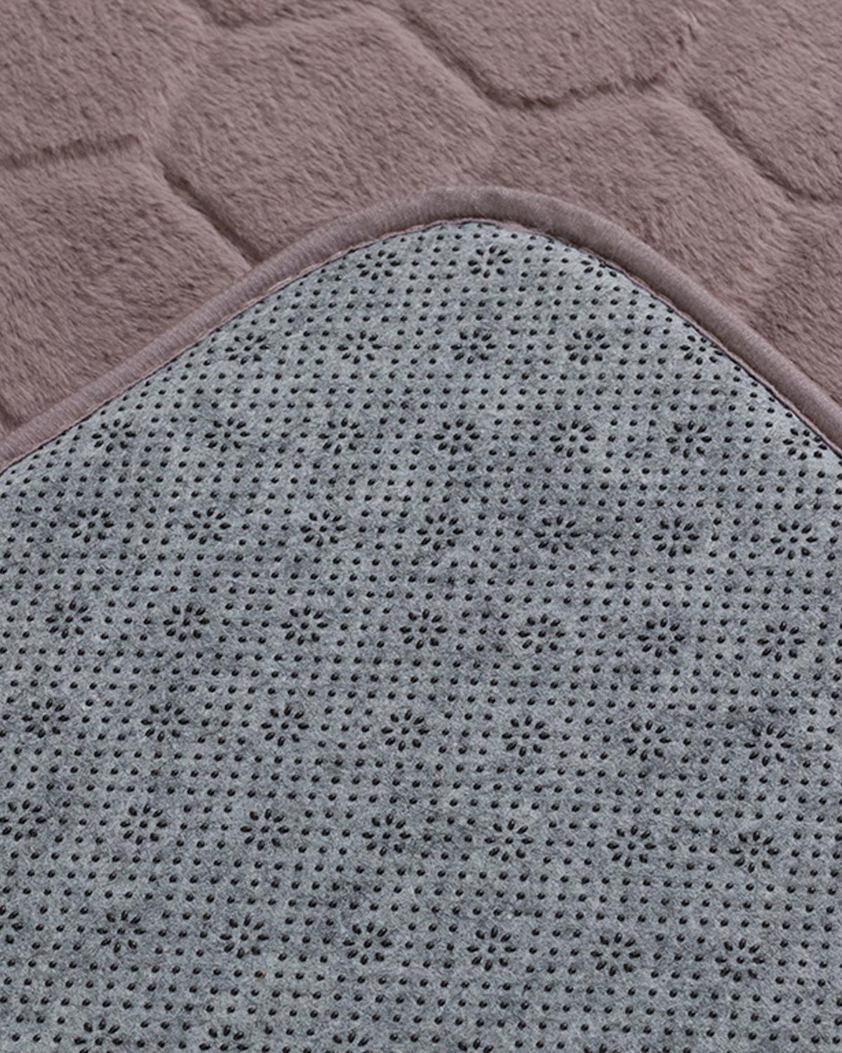 Honeycomb Polyester Banyo Paspası Seti 60x100 - 50x60 cm Mürdüm