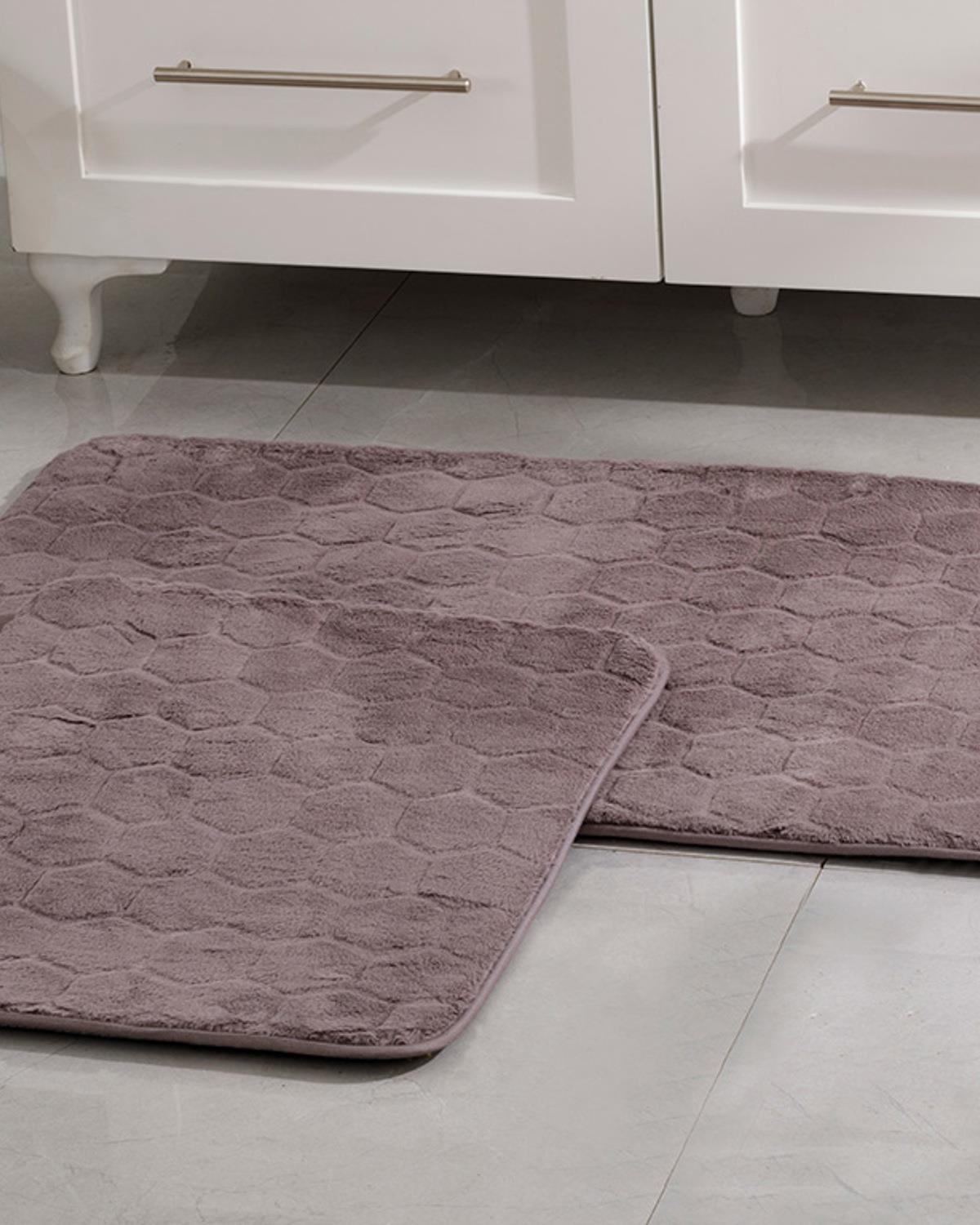 Honeycomb Polyester Banyo Paspası Seti 60x100 - 50x60 cm Mürdüm