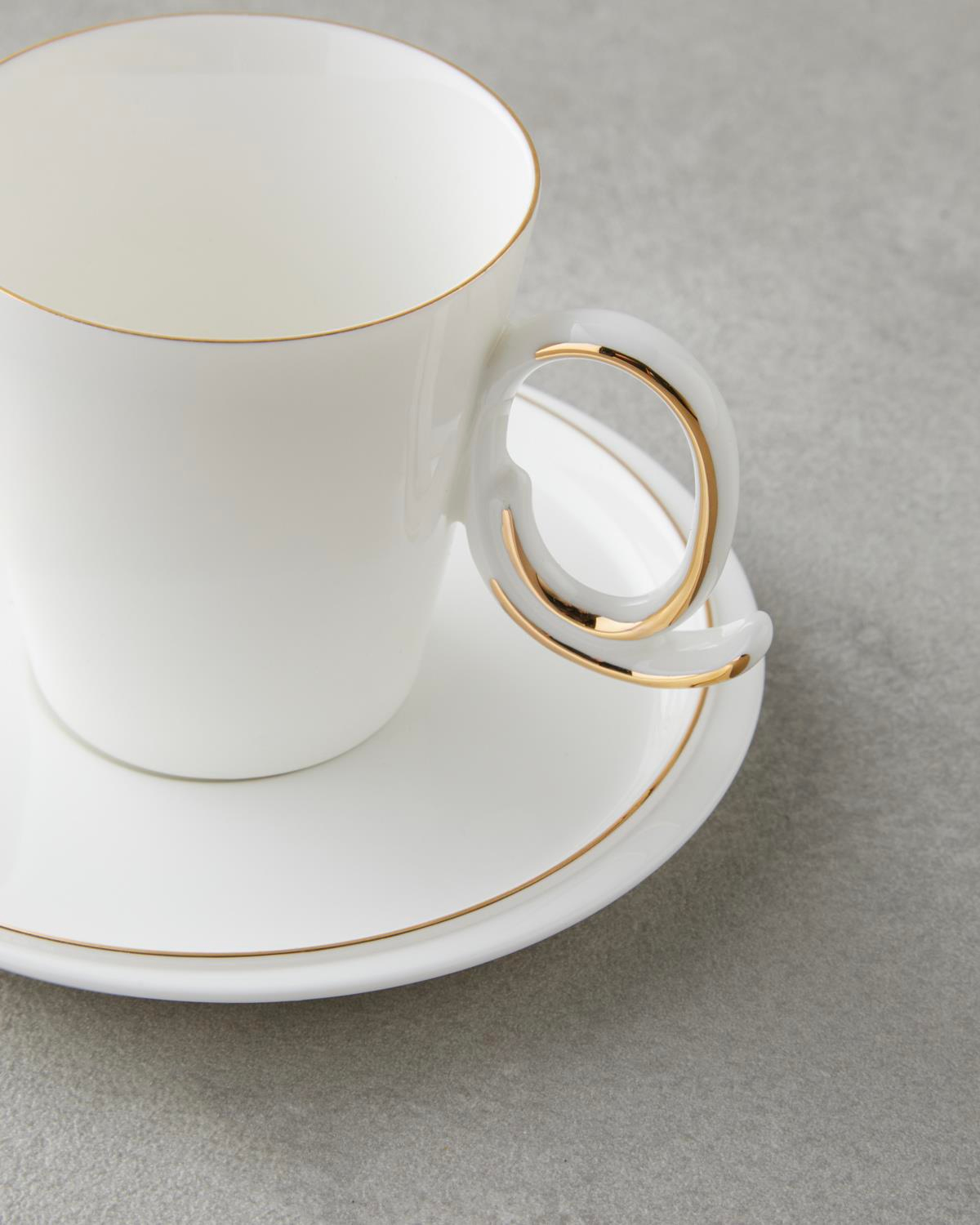 Ivory Porselen 12 Parça 6 Kişilik Kahve Fincan Takımı 85 ml Beyaz-Gold